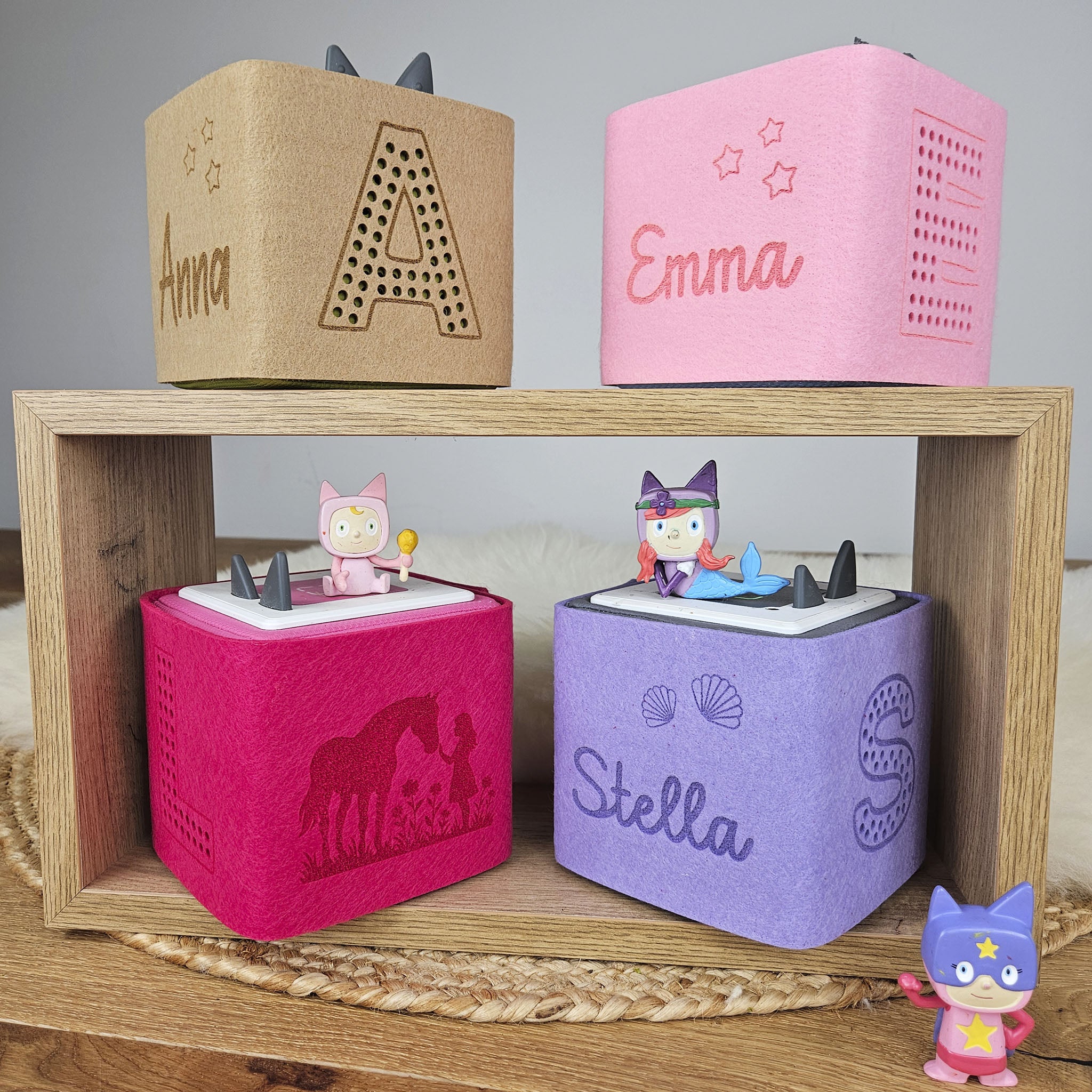 Personalisierte Tonieboxhülle, Schutzhülle für die Toniebox personalisiert, Farbwahl, Motivwahl, Wunschname, Akustiköffnung, Mädchen