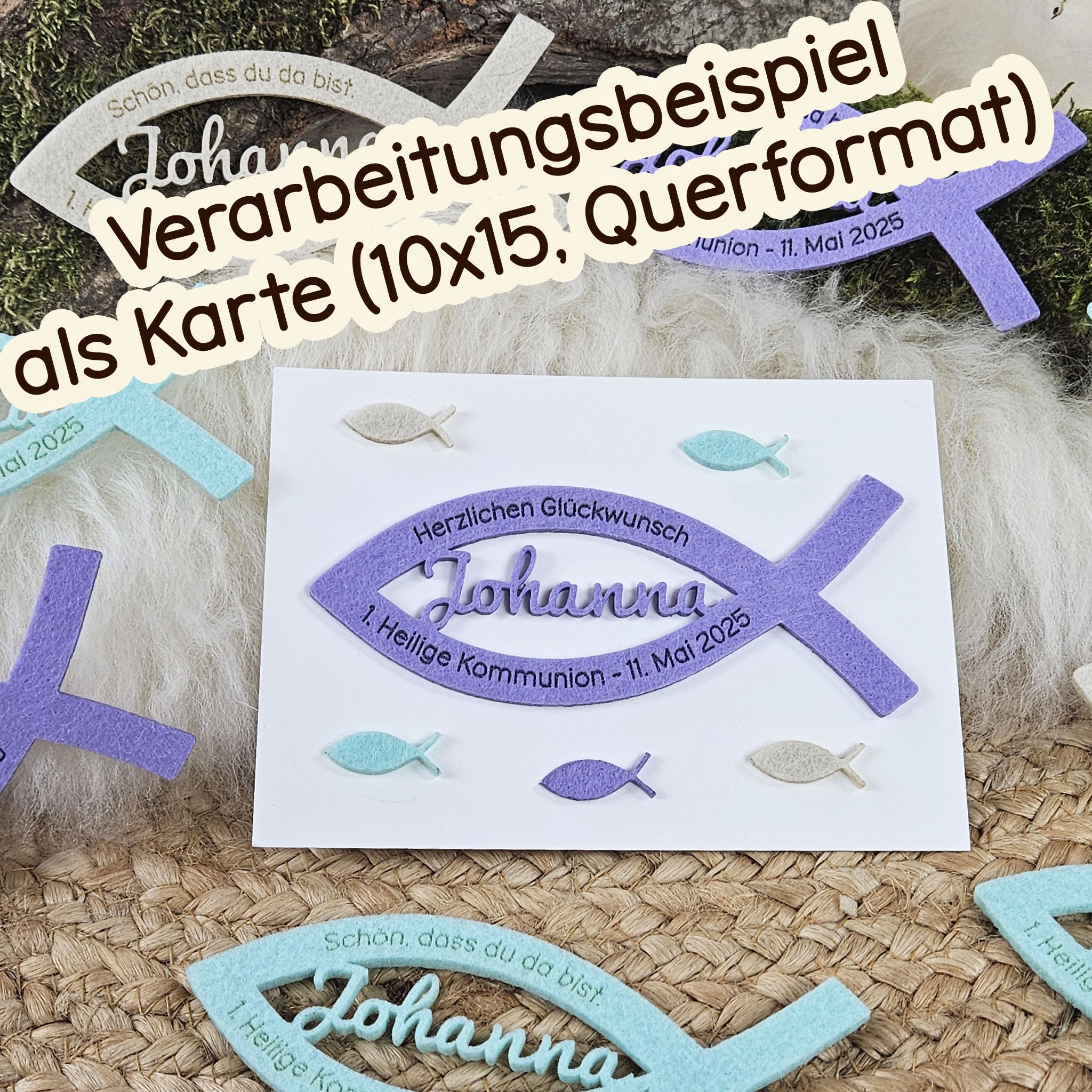 Personalisierte Tischdeko "große Fische" Blau-Grüntöne für Kommunion, Taufe, Konfirmation, Segnung