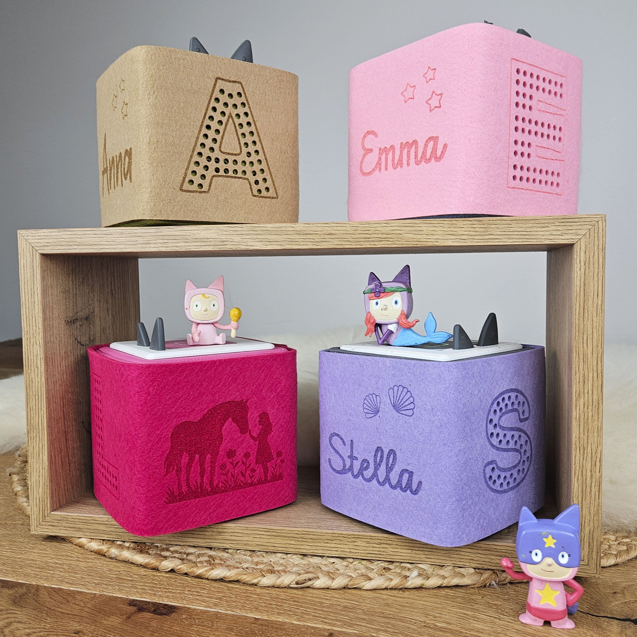 Personalisierte Tonieboxhülle, Schutzhülle für die Toniebox personalisiert, Farbwahl, Motivwahl, Wunschname, Akustiköffnung, Mädchen