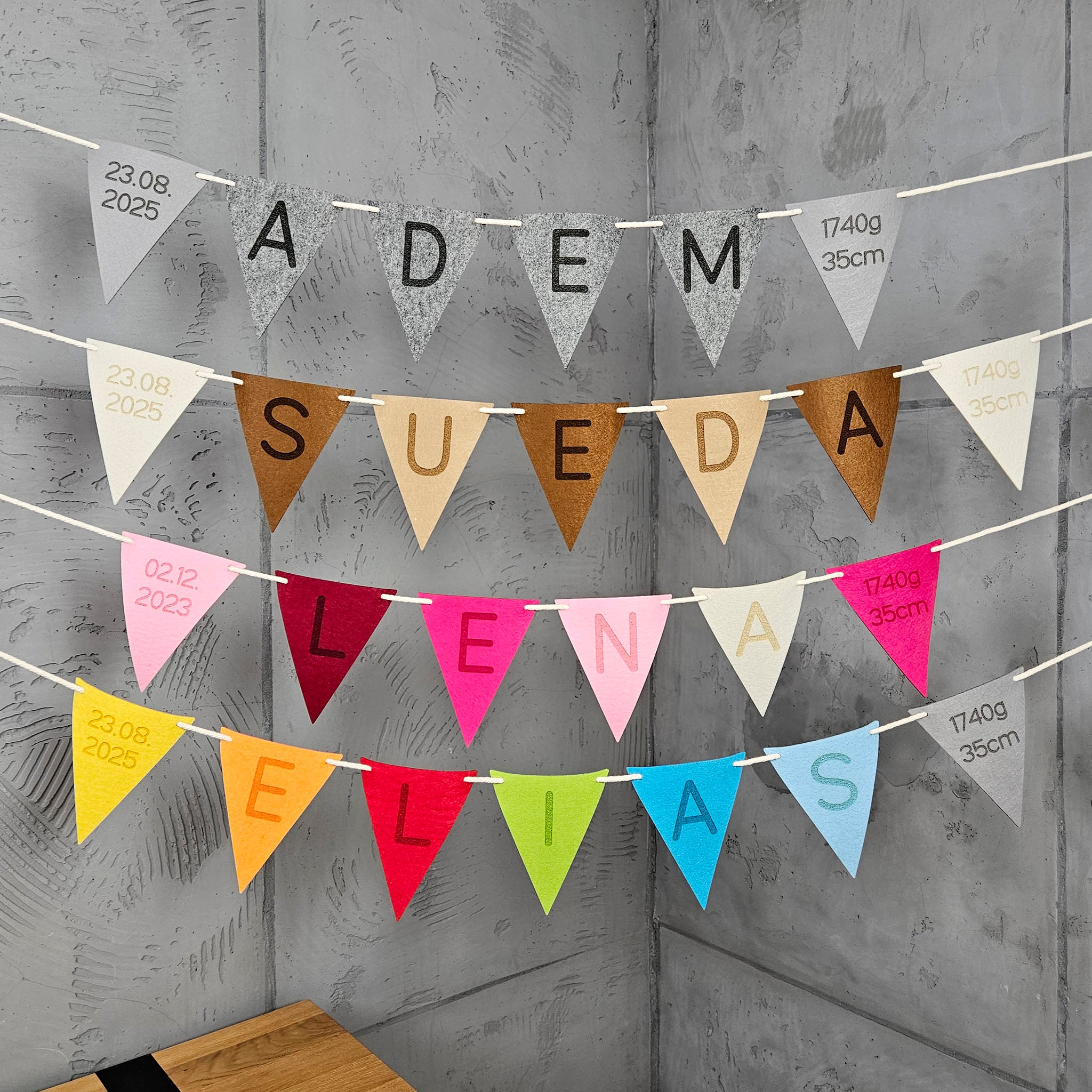 Personalisierte Wimpelkette, Girlande - Wimpel aus Filz, Farbwahl