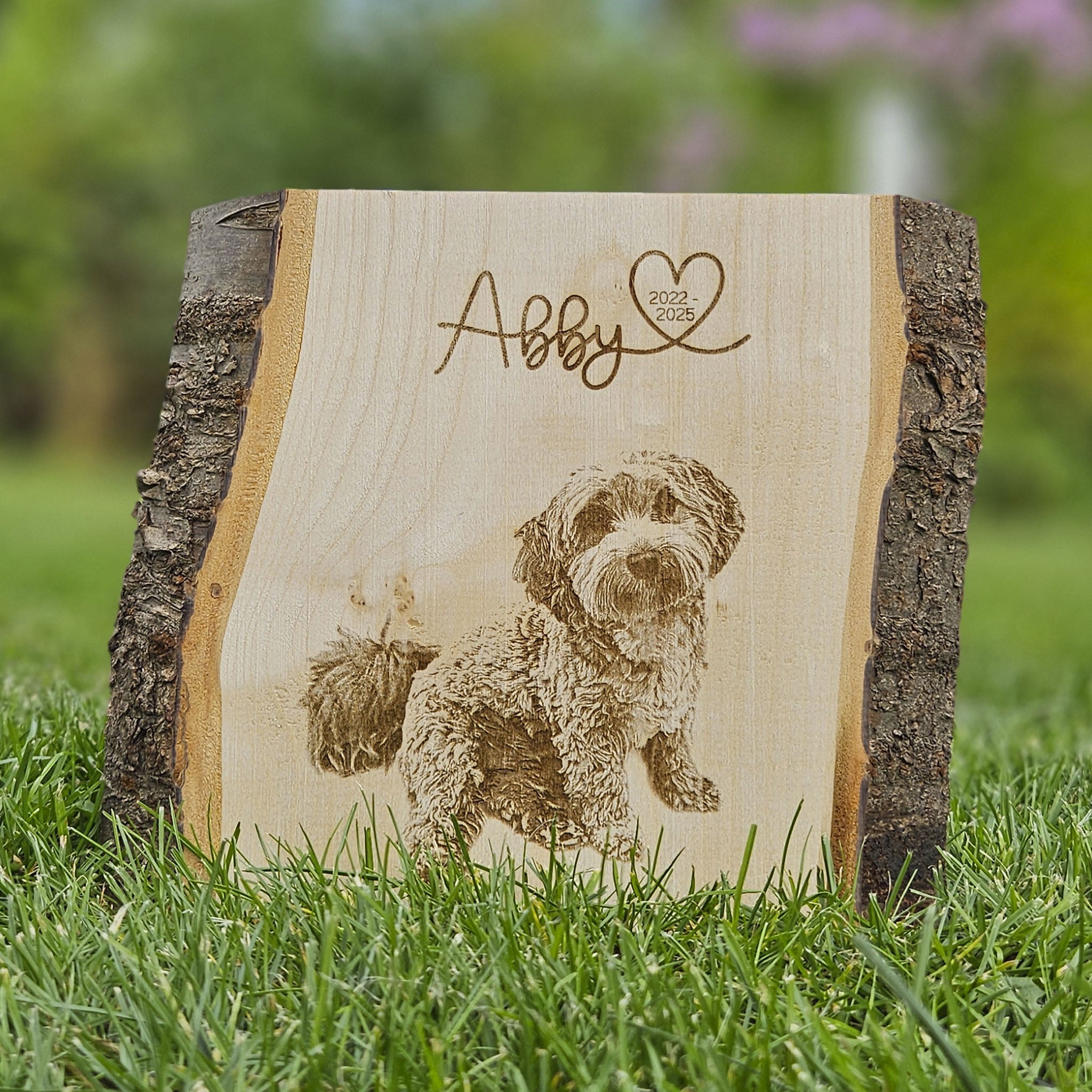 Personalisiertes Fotogravur Holzbild Haustier Erinnerung, Hund, Katze, Pferd & Co., Foto Erinnerung Haustier memorial