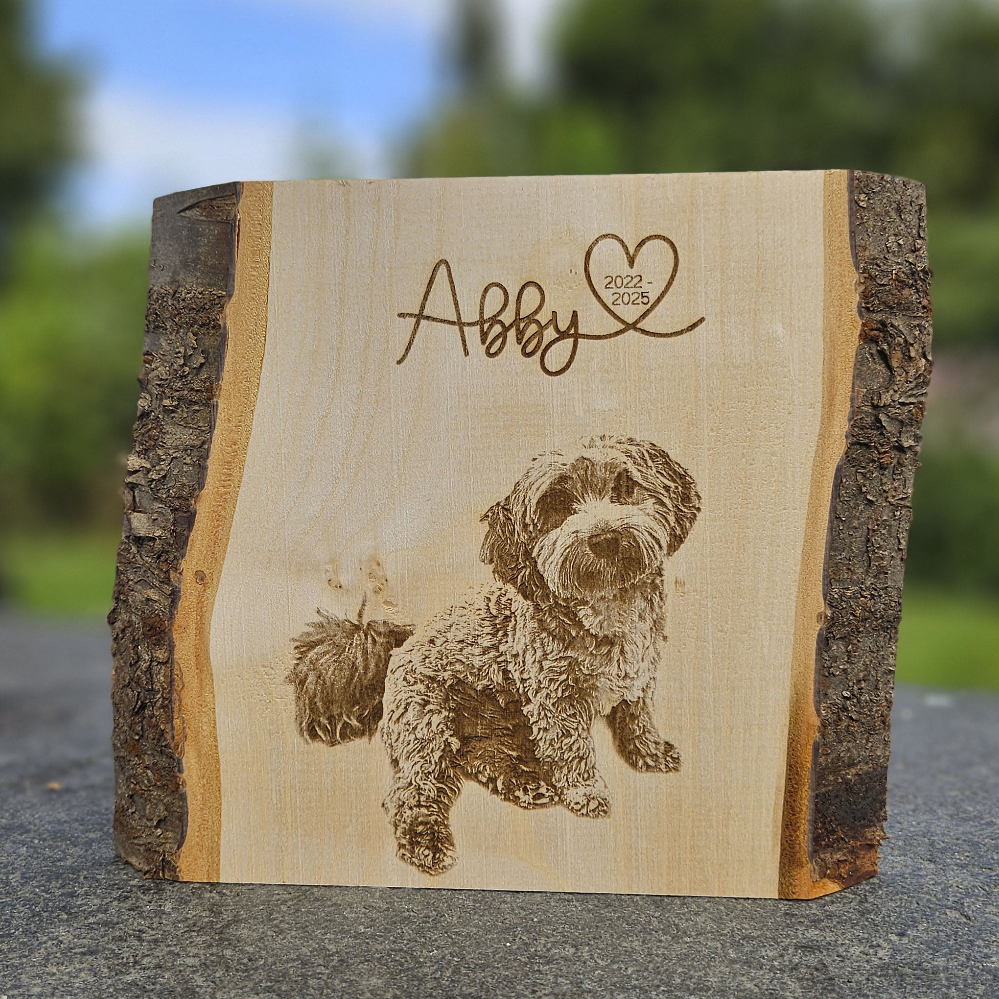 Personalisiertes Fotogravur Holzbild Haustier Erinnerung, Hund, Katze, Pferd & Co., Foto Erinnerung Haustier memorial