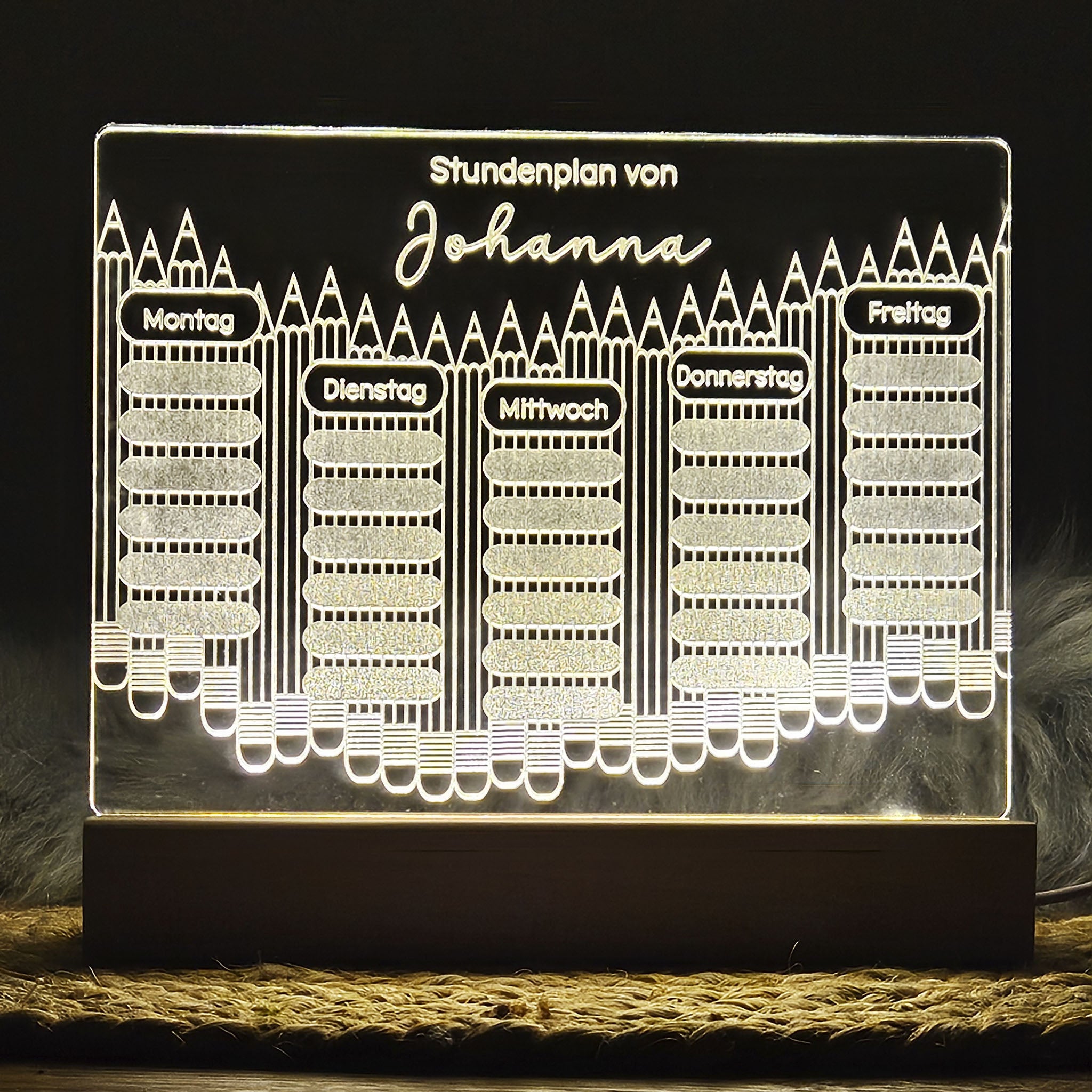 Personalisierter Stundenplan, LED-beleuchteter Stundenplan, individueller Stundenplan Acrylglas, wiederverwendbar, Nachtlicht, Nachtlampe