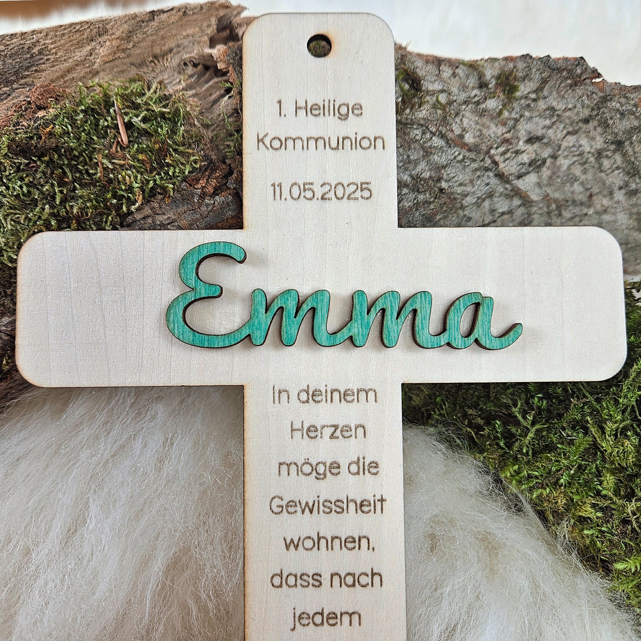 Personalisiertes Kreuz zu Taufe, Segnung - 3D Holzkreuz mit Namen & Wunschspruch