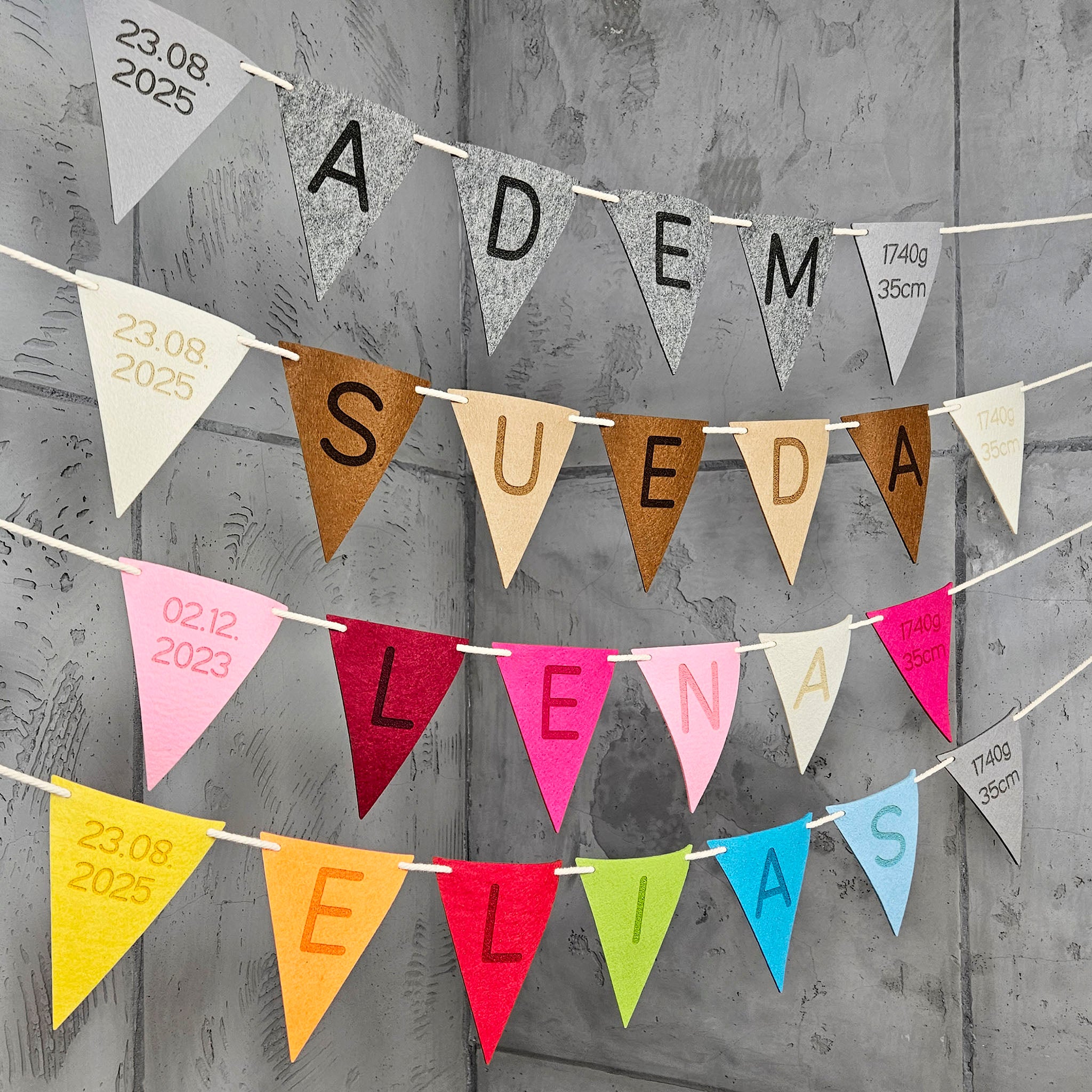 Personalisierte Wimpelkette, Girlande - Wimpel aus Filz, Farbwahl