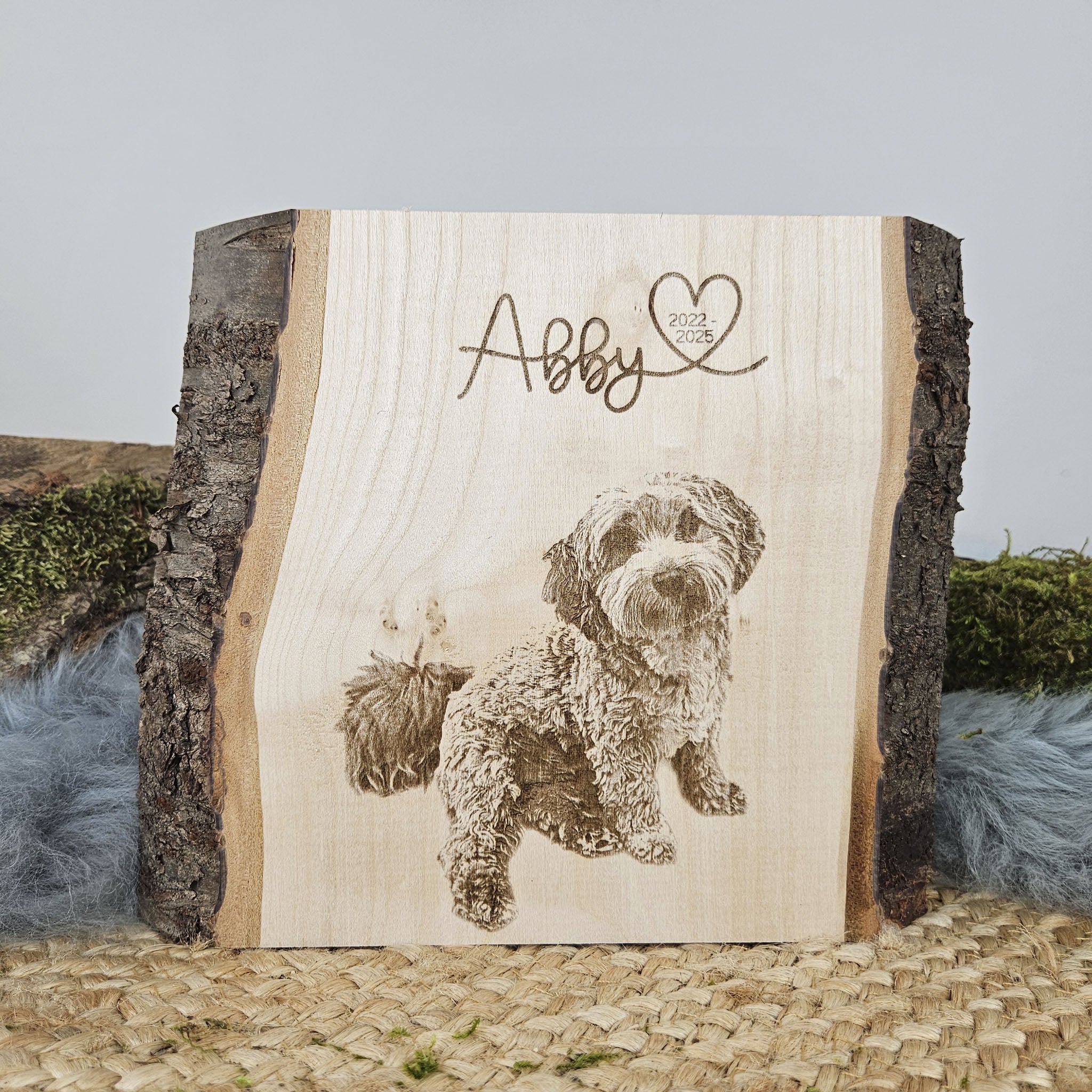 Personalisiertes Fotogravur Holzbild Haustier Erinnerung, Hund, Katze, Pferd & Co., Foto Erinnerung Haustier memorial