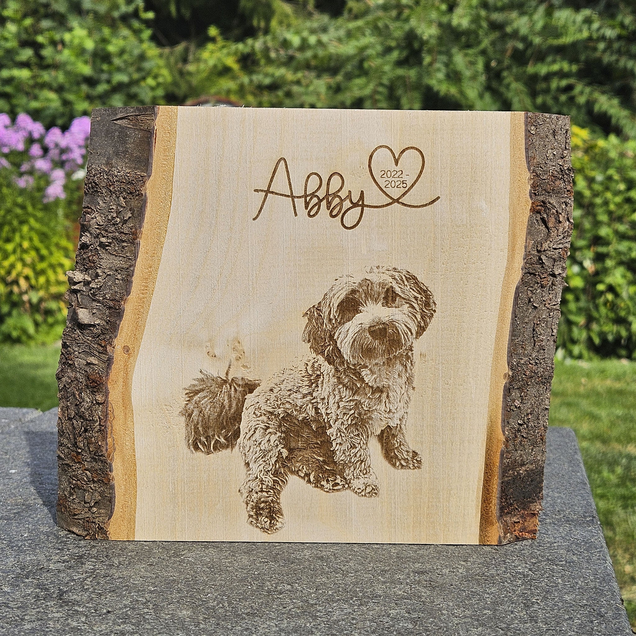 Personalisiertes Fotogravur Holzbild Haustier Erinnerung, Hund, Katze, Pferd & Co., Foto Erinnerung Haustier memorial