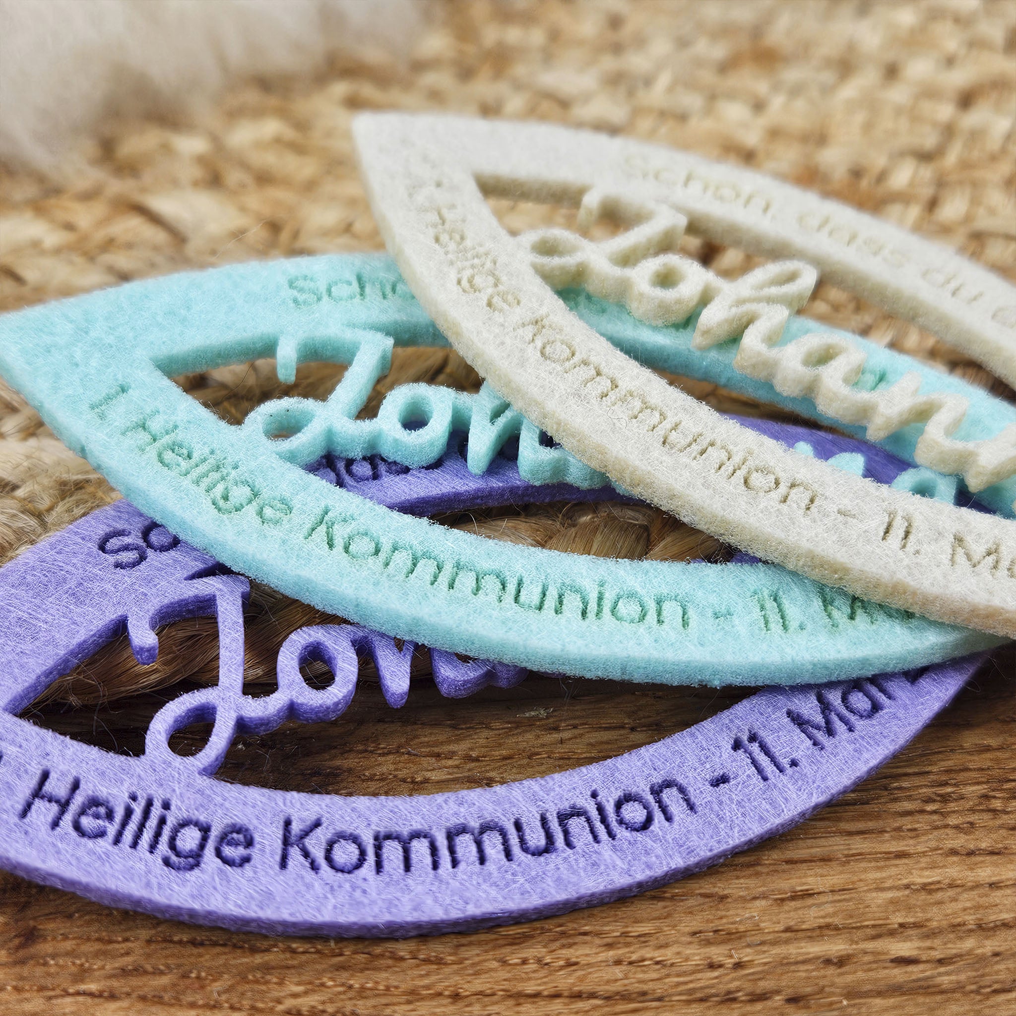 Personalisierte Tischdeko "große Fische" Pastellfarben für Kommunion, Taufe, Konfirmation, Segnung