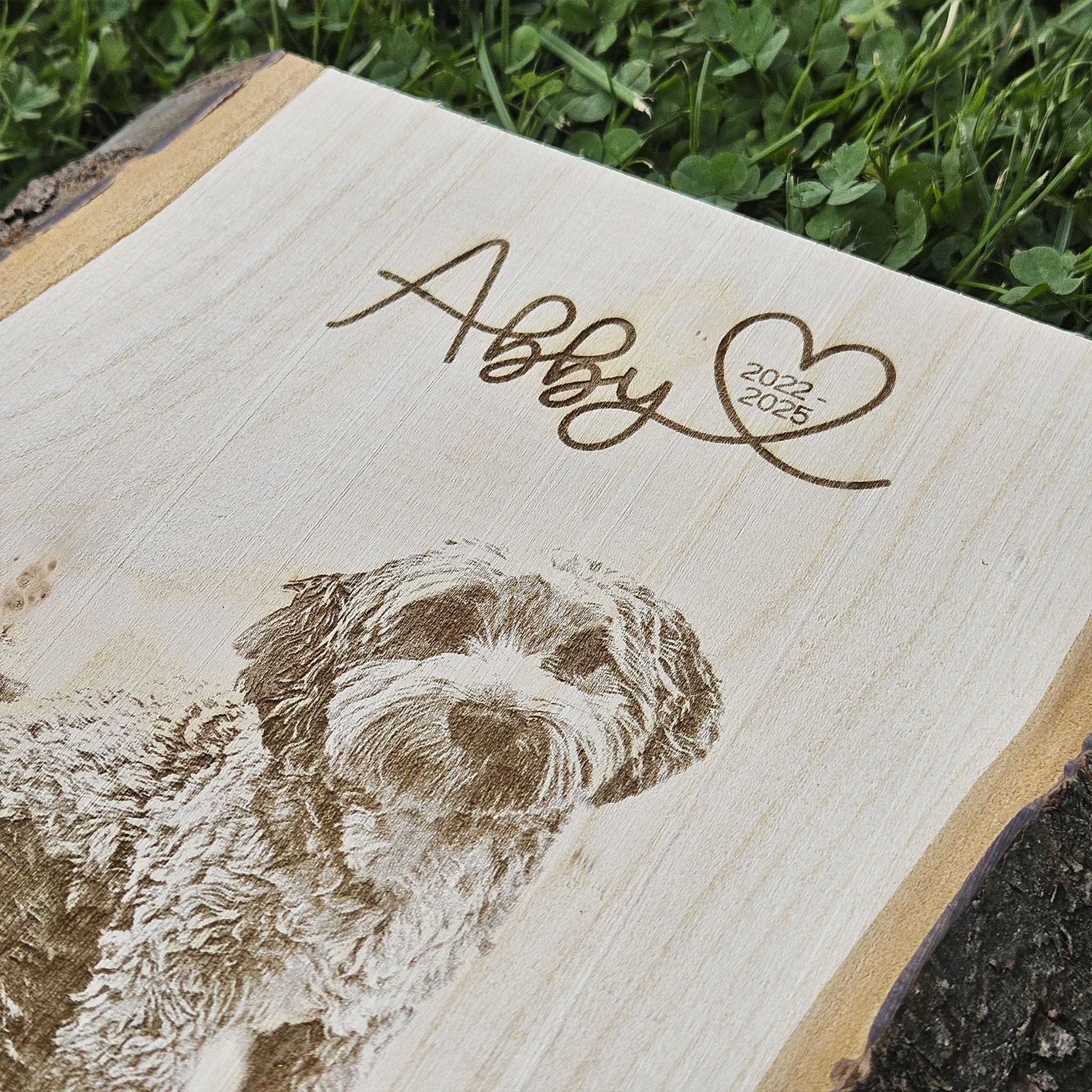 Personalisiertes Fotogravur Holzbild Haustier Erinnerung, Hund, Katze, Pferd & Co., Foto Erinnerung Haustier memorial