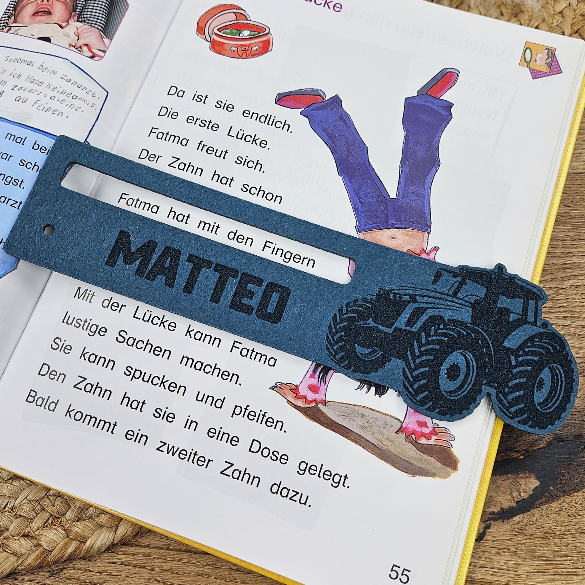 Personalisierte Lesehilfe "Trecker" für Leseanfänger zum Schulstart, Einschulung, Schultüte, Schulanfang Grundschule