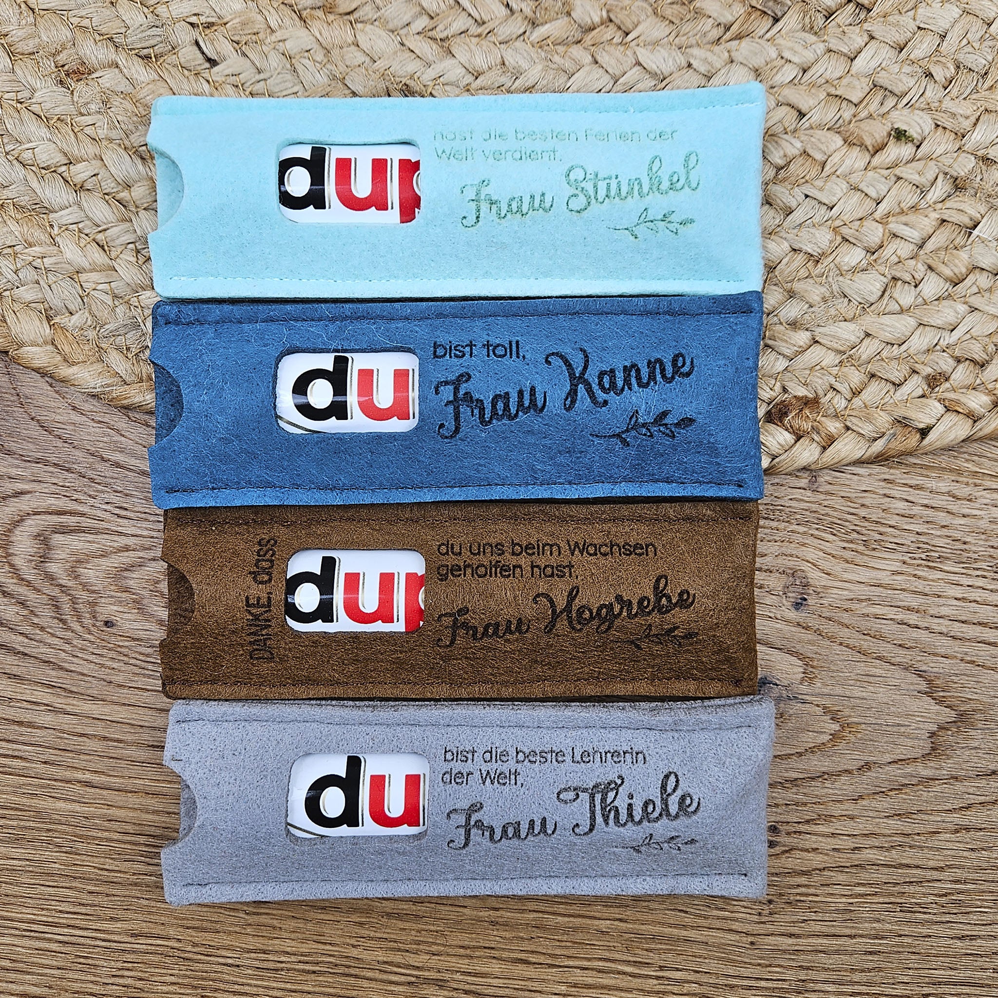 Personalisierte Duplo® Geschenkverpackung, Lehrerin, Erzieherin & Co., Duplohülle, Banderole für Schokoriegel