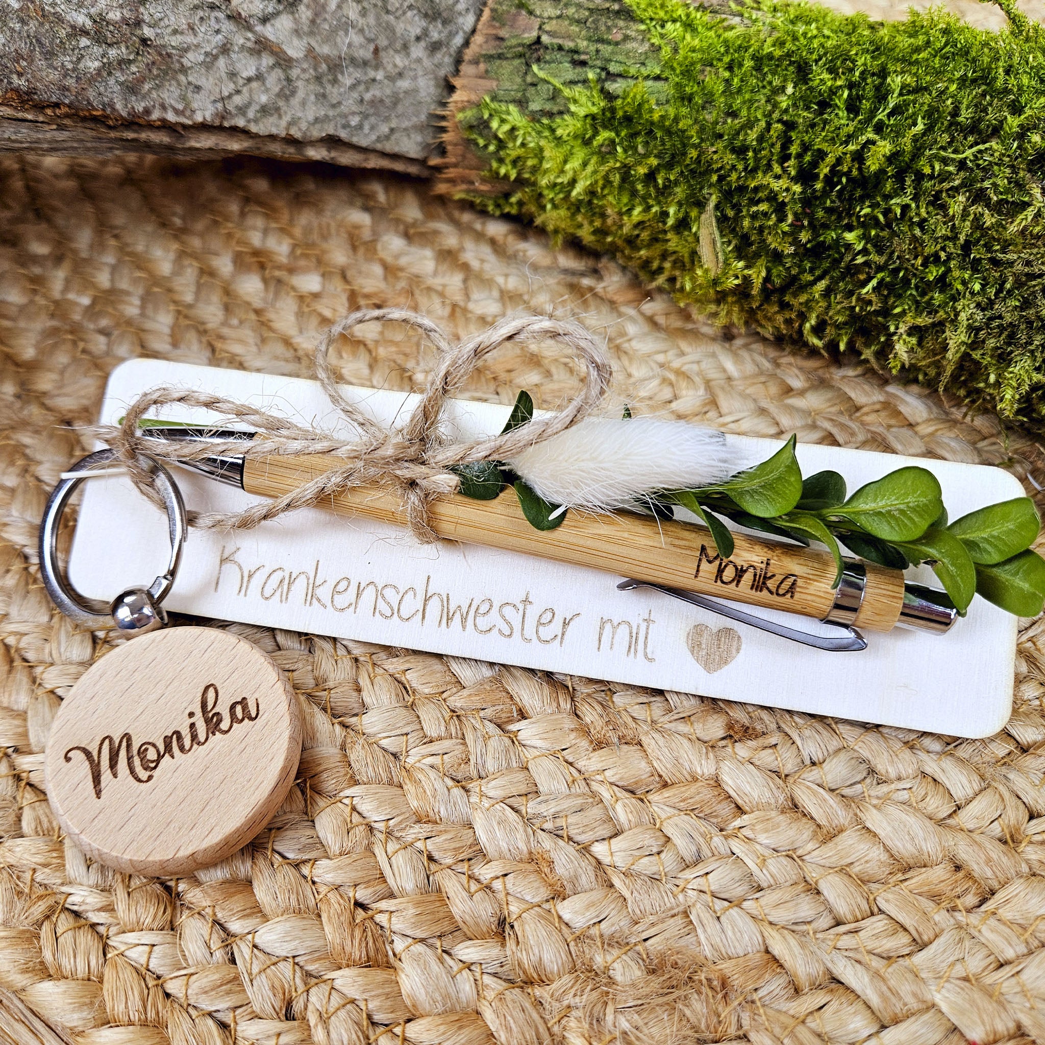 Geschenkset personalisierter Kugelschreiber & Schlüsselanhänger für Lehrer, Erzieher, Hebamme, flegepersonal... Dankeschön