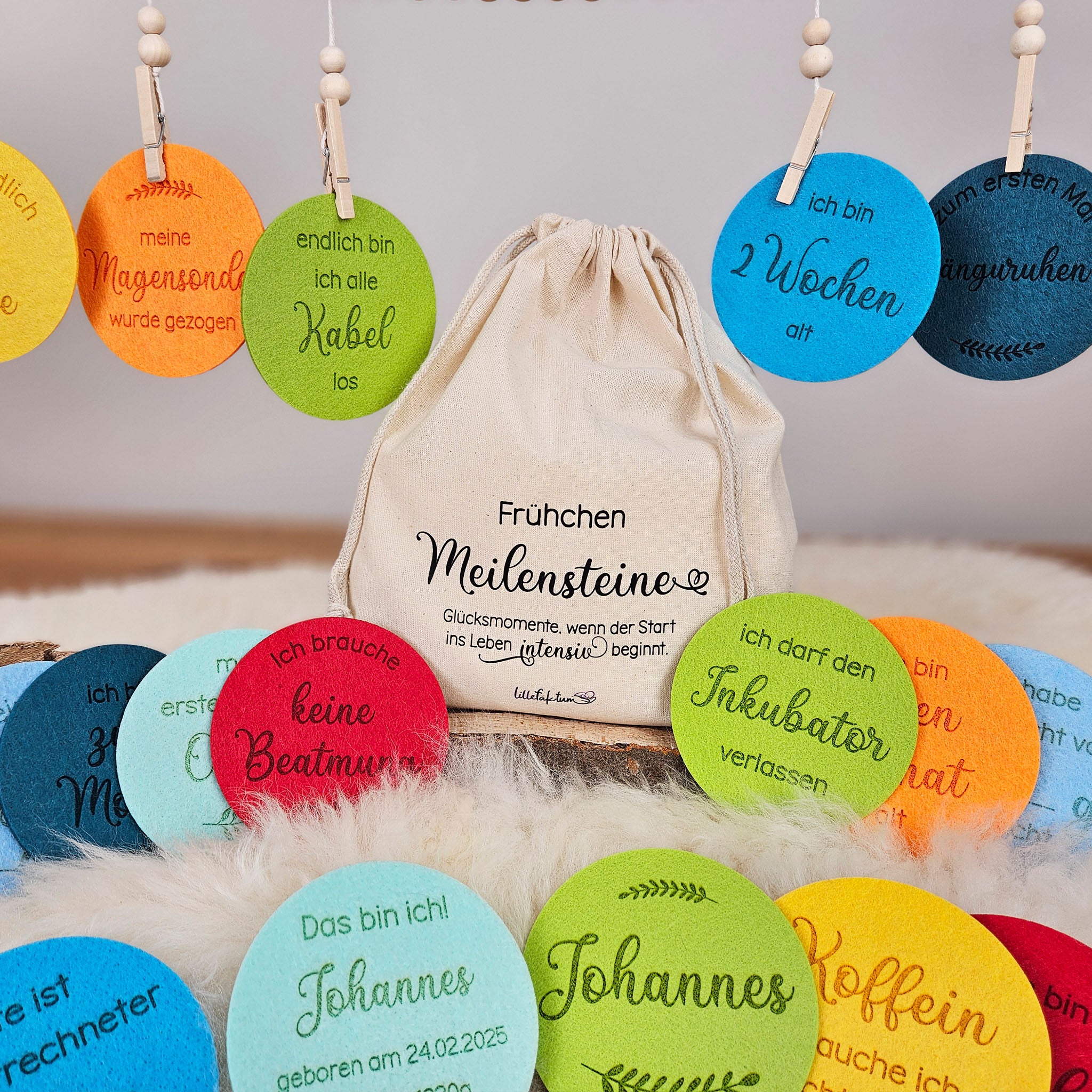 Personalisierte Meilensteine für Frühchen aus Filz