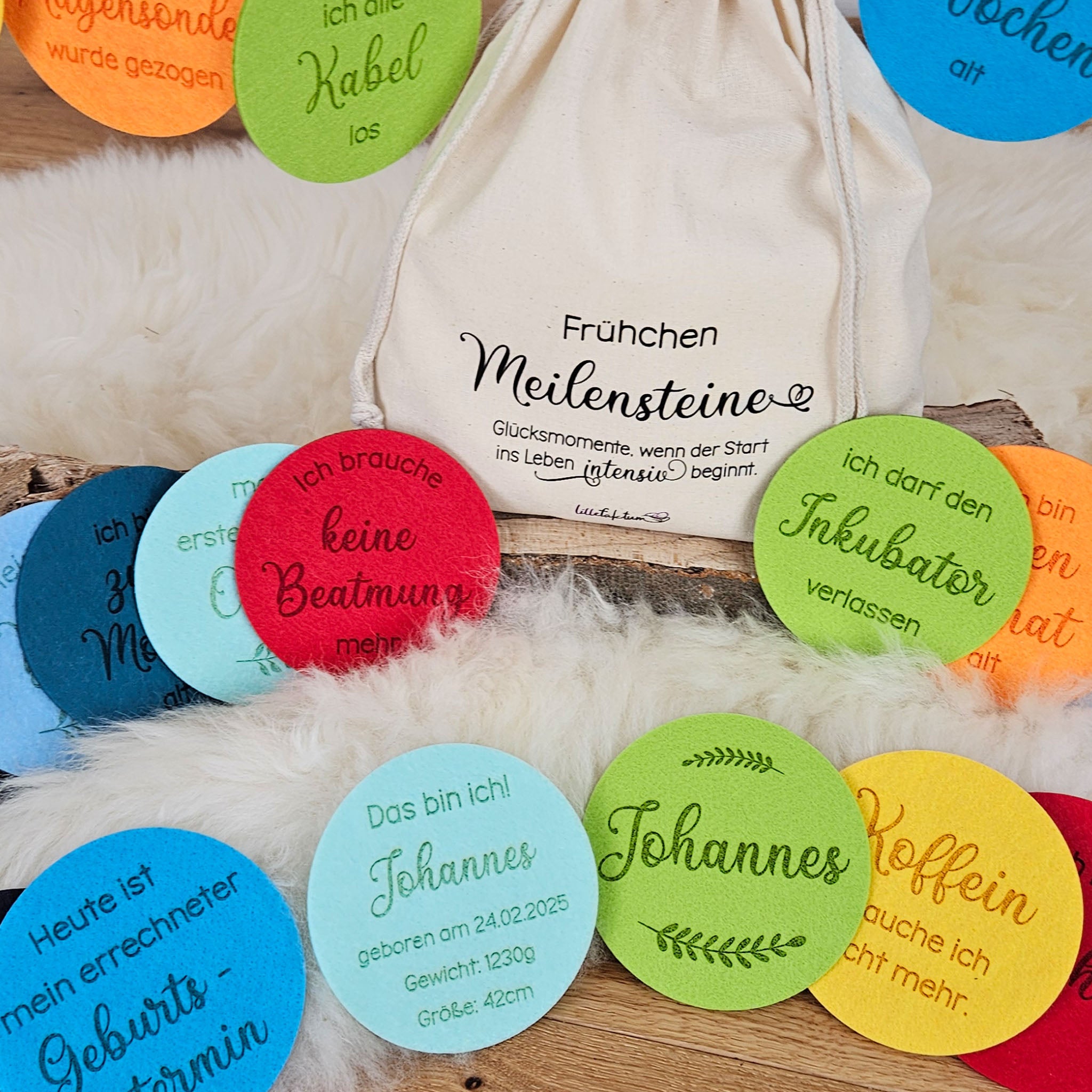 Personalisierte Meilensteine für Frühchen aus Filz