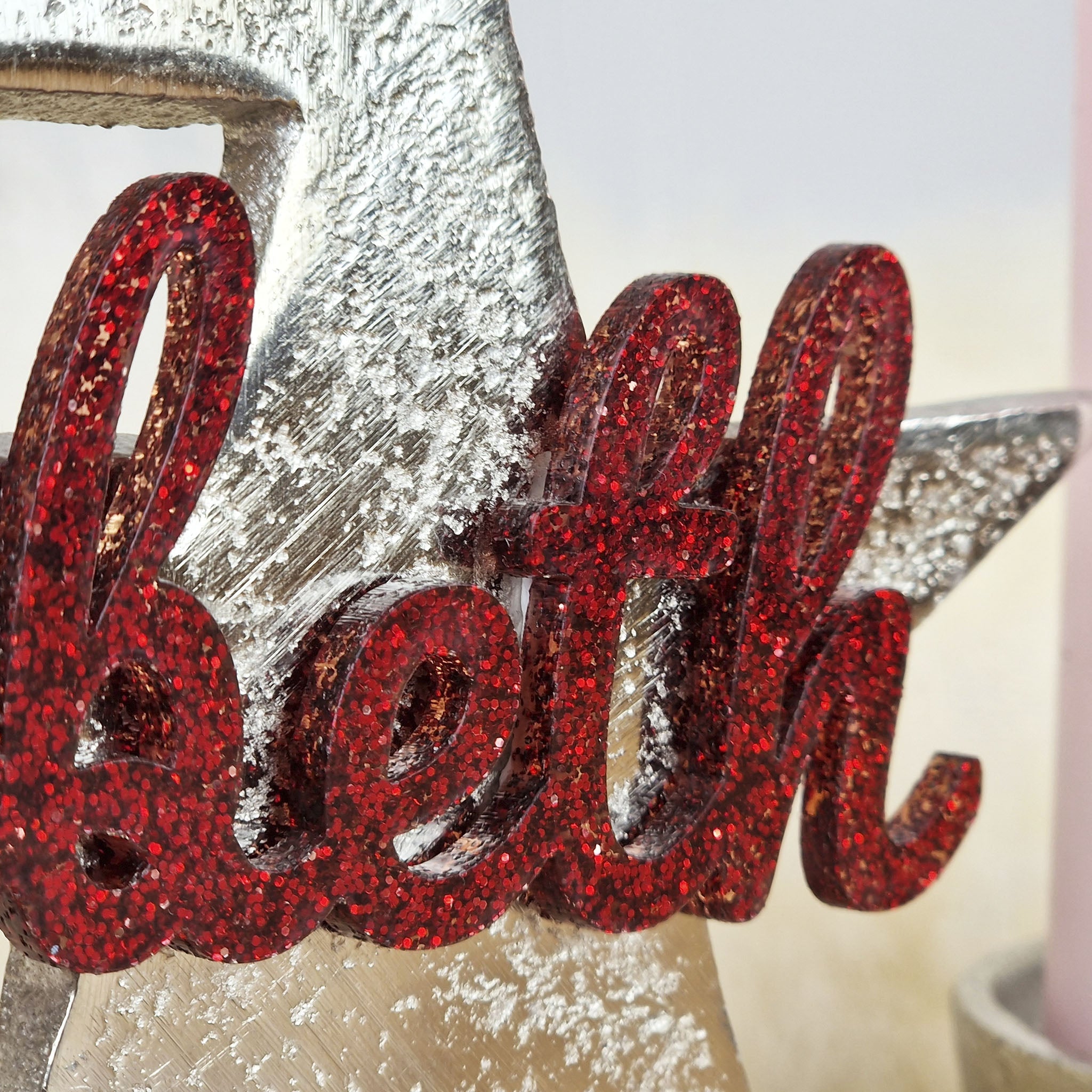 Personalisierter, großer Kerzenhalter "Sterne" mit roter Schrift, Kerzenständer Taufkerze, Kommunionkerze Trauerkerze Sternenkind