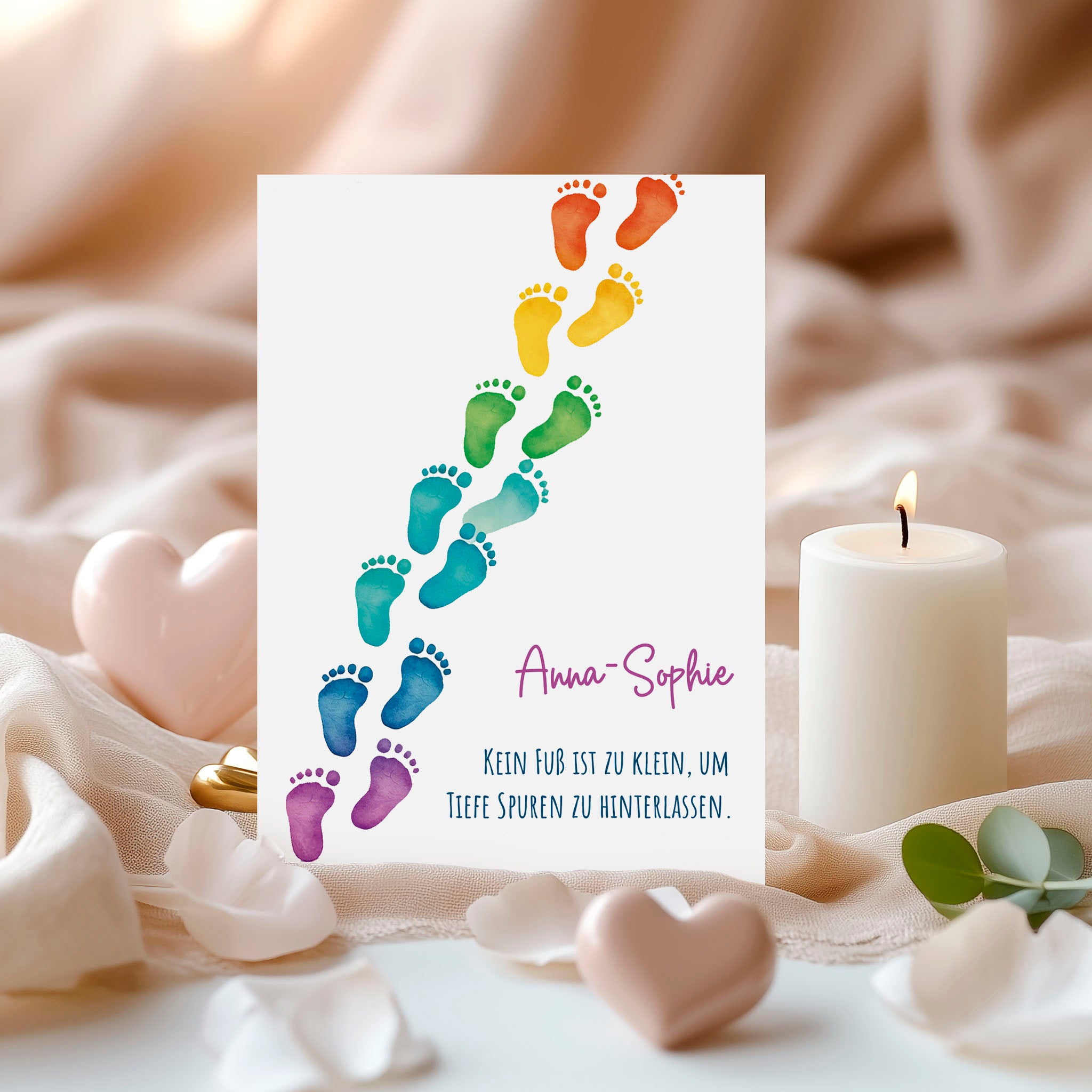 Personalisierte Karte Sternenkind "kein Fuß ist zu klein, um tiefe Spuren zu hinterlassen" Kondolenzkarte / Trauerkarte / Beileidskarte Fehlgeburt Wunschname