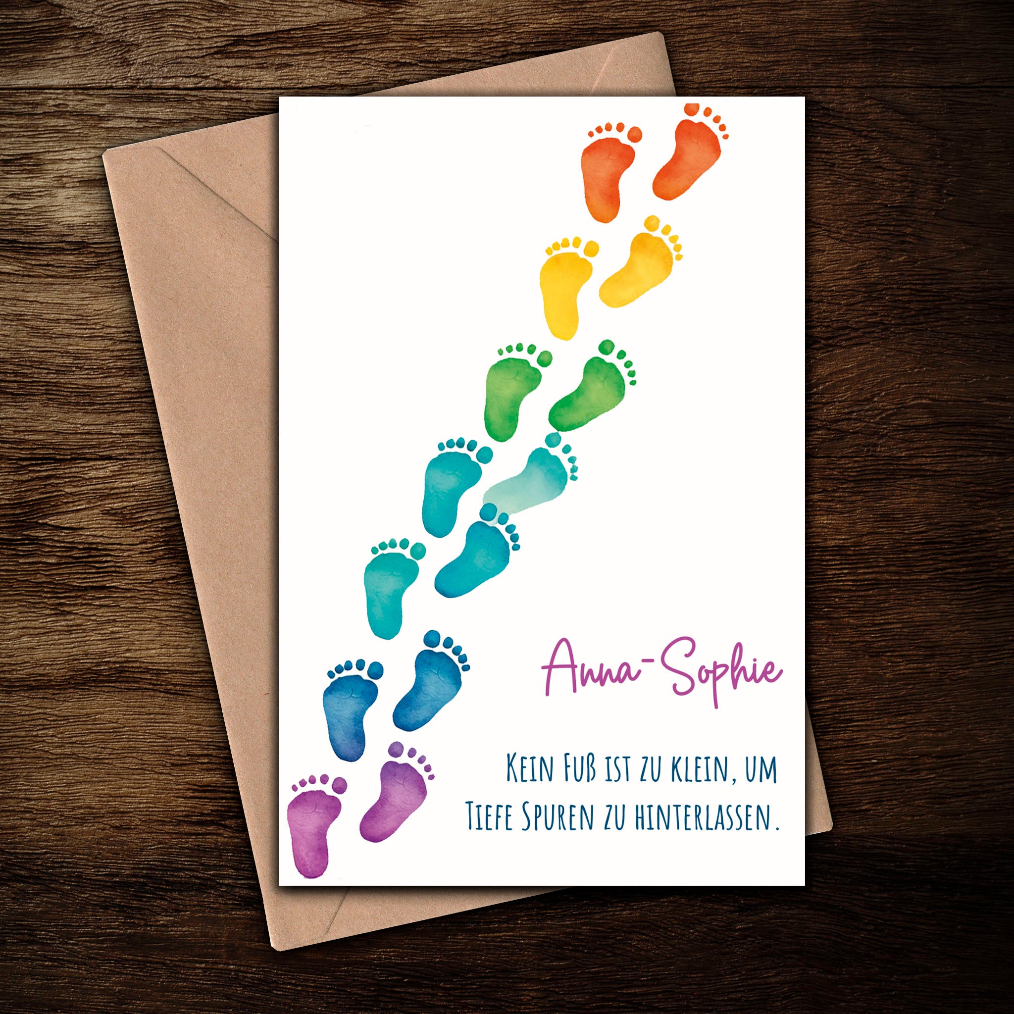 Personalisierte Karte Sternenkind "kein Fuß ist zu klein, um tiefe Spuren zu hinterlassen" Kondolenzkarte / Trauerkarte / Beileidskarte Fehlgeburt Wunschname