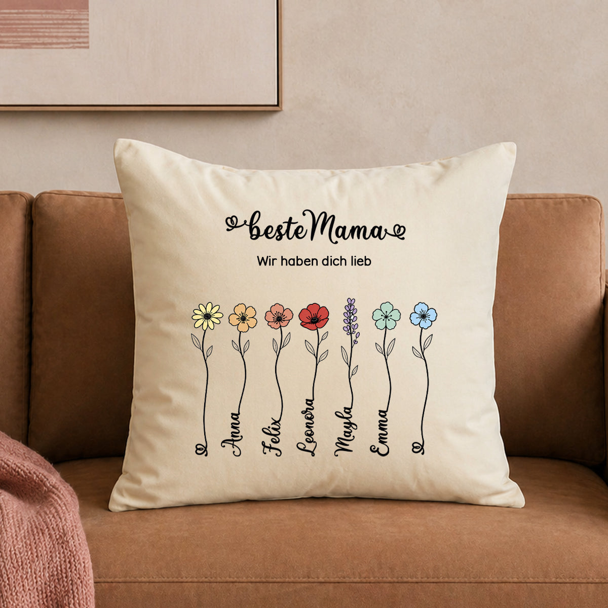 Großes Samt-Kissen "Beste Mama" personalisiert mit deinen Wunschnamen, 50x50cm