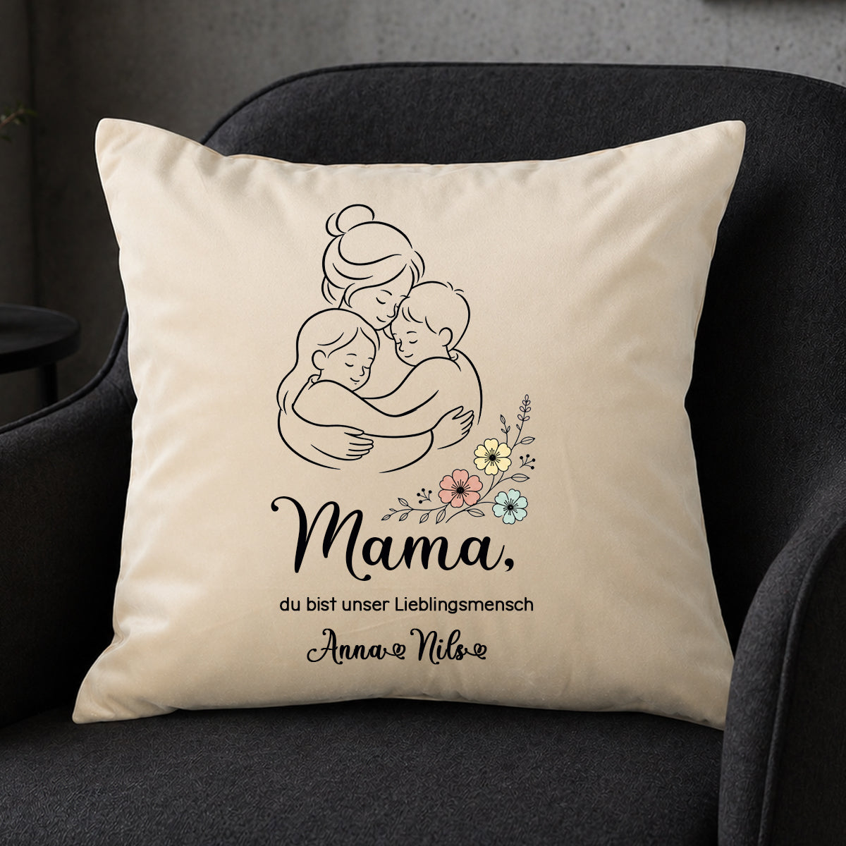 Großes Samt-Kissen "Mama Lieblingsmensch" personalisiert mit deinen Wunschnamen, 50x50cm