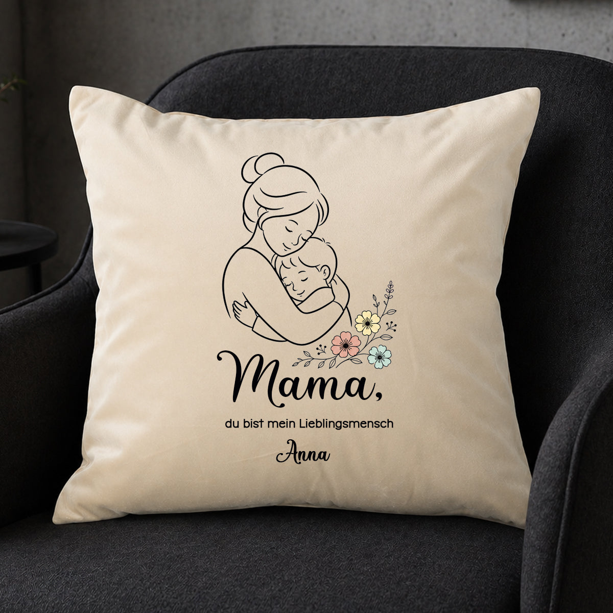 Großes Samt-Kissen "Mama Lieblingsmensch" personalisiert mit deinen Wunschnamen, 50x50cm