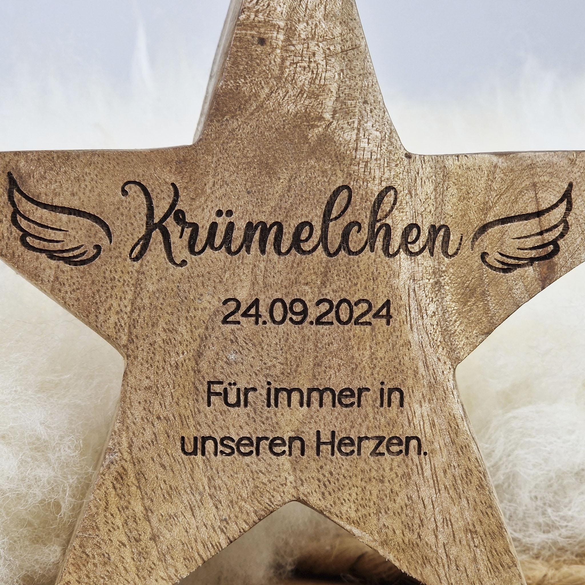 Personalisierter Holz Stern, Sternenkind Geschenk, Kondolenz, Anteilnahme, personalisiertes Geschenk, Erinnerung, Frühchen, Frühgeburt