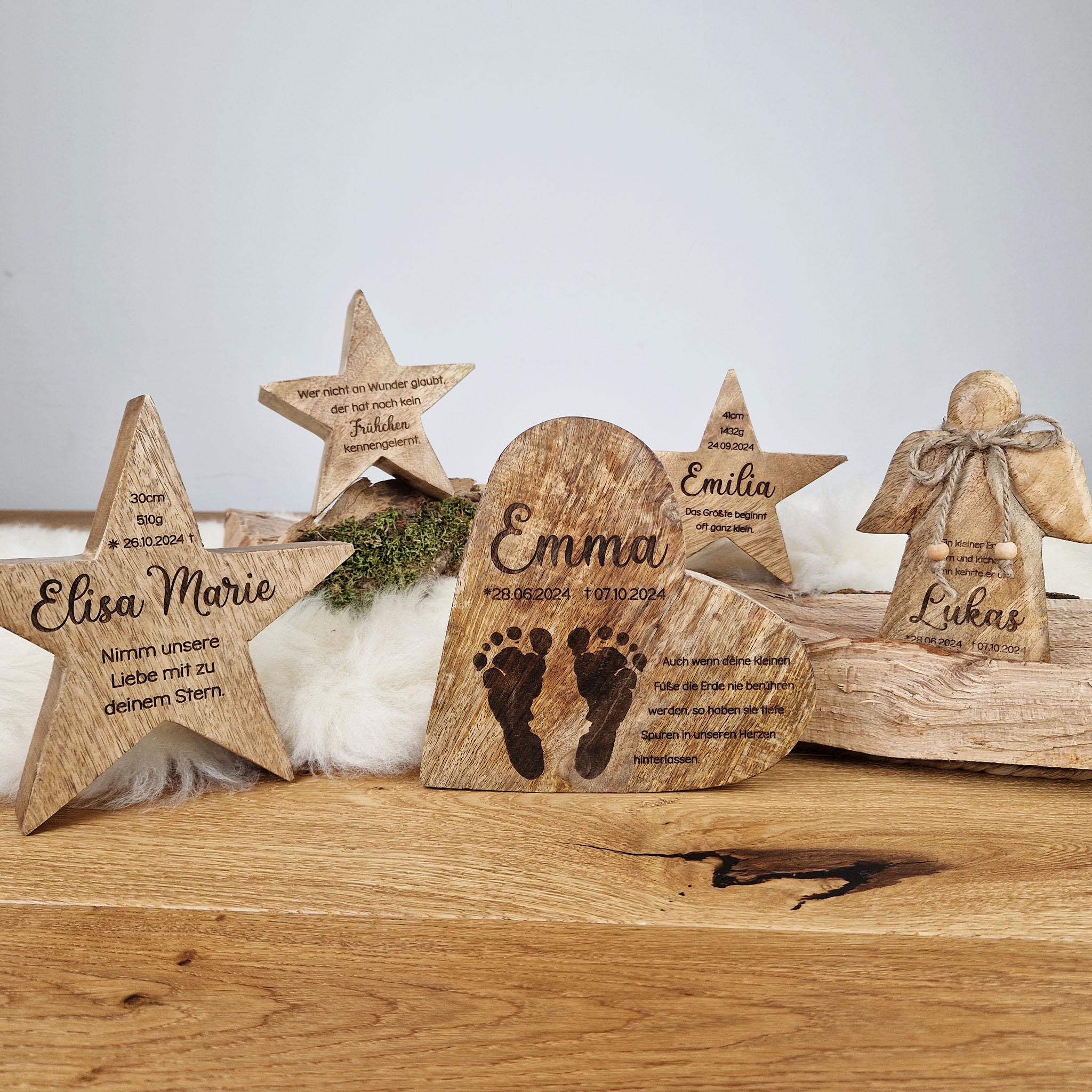 Großer personalisierter Holz Stern, Sternenkind Geschenk, Kondolenz, Anteilnahme, personalisiertes Geschenk, Frühchen, Geschenk Geburt