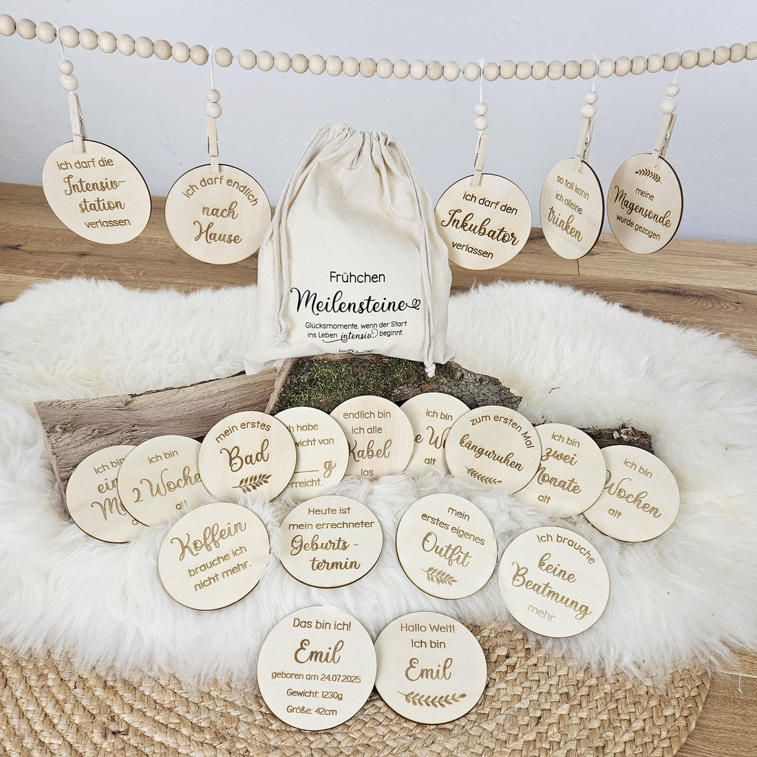 Personalisierte Meilensteine für Frühchen aus Holz