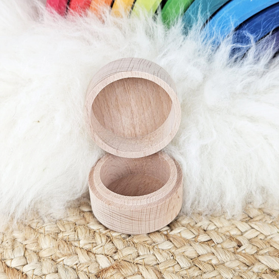Personalisierte Zahndose, Holzdose mit Wunschname, Holzdose Milchzähne, Regenbogen, Milchzahndose Buchenholz