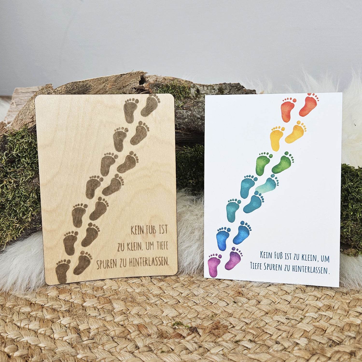 Echtholz Karte Sternenkind "kein Fuß ist zu klein..." Kondolenzkarte / Trauerkarte / Beileidskarte Fehlgeburt Postkarte Holz / Holzkarte