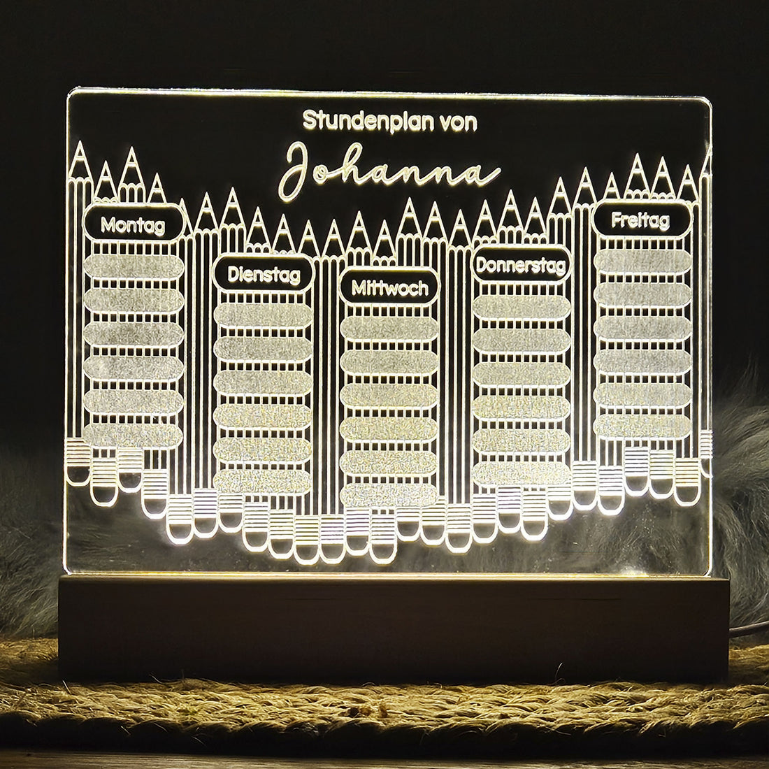 Personalisierter Stundenplan, LED-beleuchteter Stundenplan, individueller Stundenplan Acrylglas, wiederverwendbar, Nachtlicht, Nachtlampe