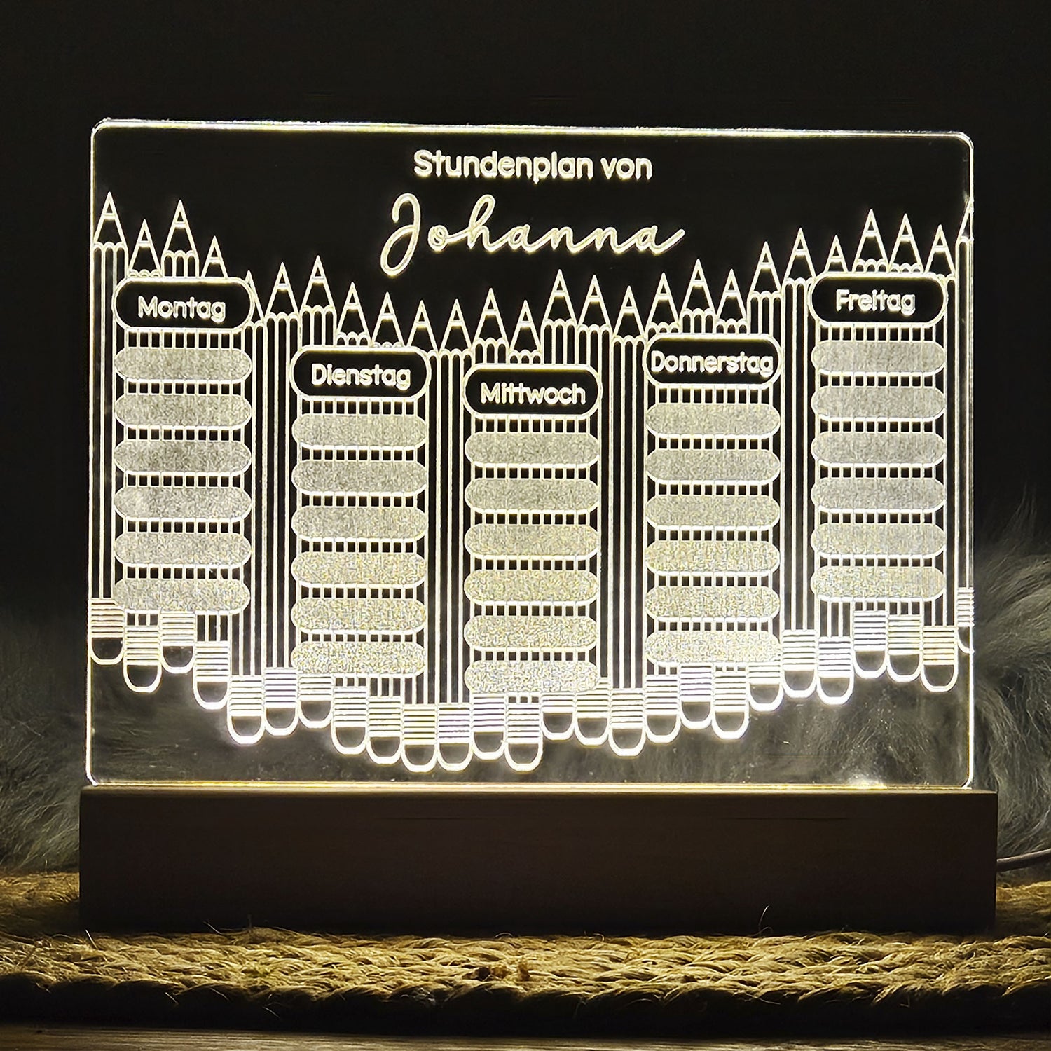 Personalisierter Stundenplan, LED-beleuchteter Stundenplan, individueller Stundenplan Acrylglas, wiederverwendbar, Nachtlicht, Nachtlampe