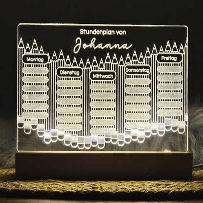 Personalisierter Stundenplan, LED-beleuchteter Stundenplan, individueller Stundenplan Acrylglas, wiederverwendbar, Nachtlicht, Nachtlampe