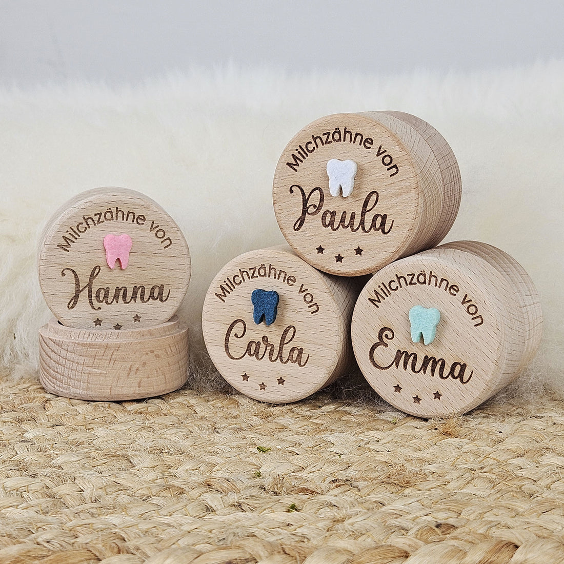 Personalisierte Zahndose, Holzdose mit Wunschname-Gravur, Holzdose Milchzähne, Milchzahndose Buchenholz