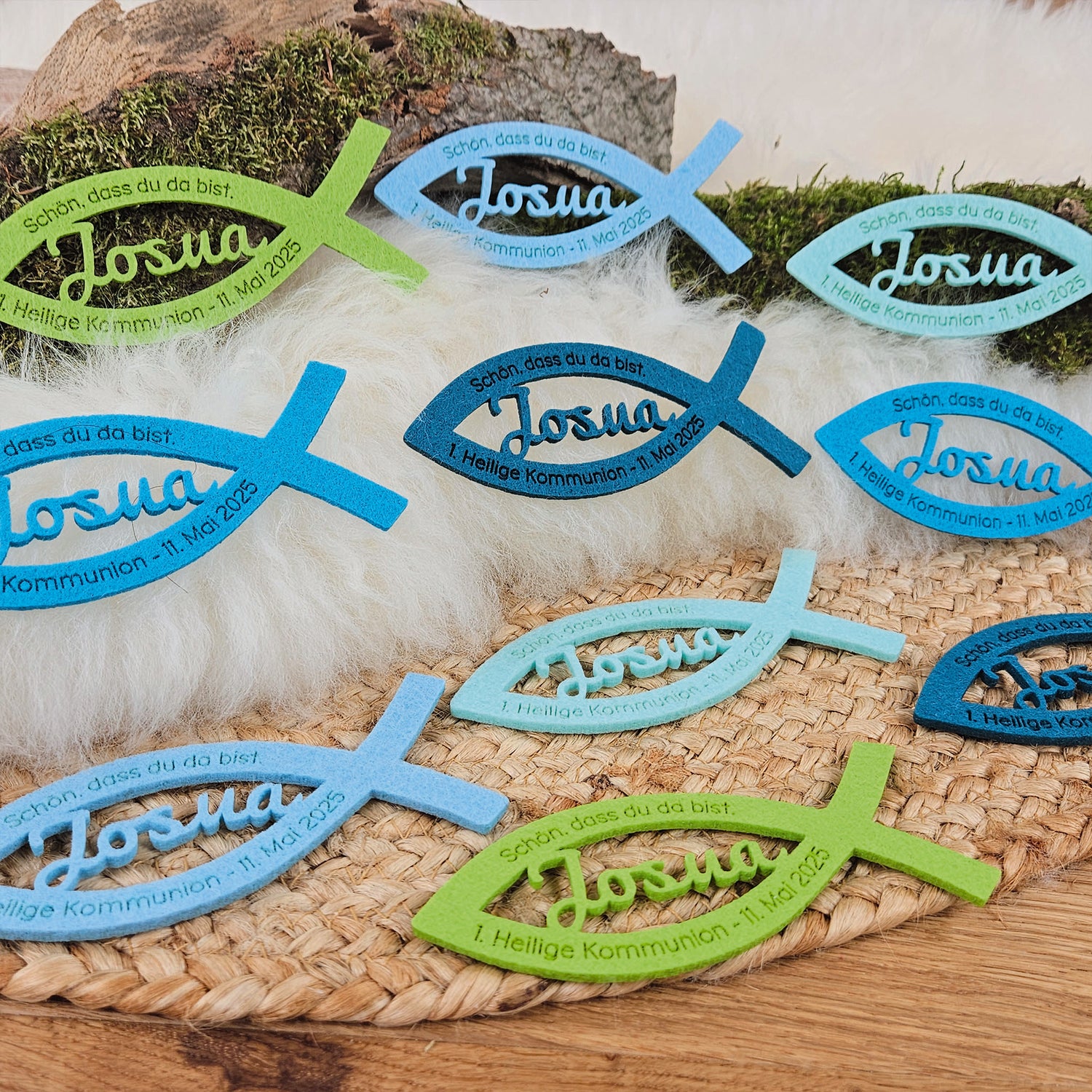 Personalisiertes Kreuz zu Taufe, Segnung - 3D Holzkreuz mit Namen (türkis) &amp; Wunschspruch
