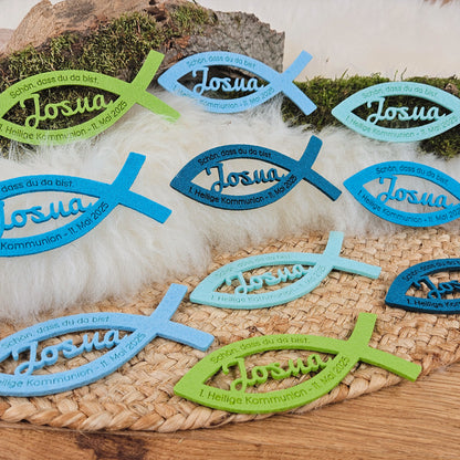 Personalisiertes Kreuz zu Taufe, Segnung - 3D Holzkreuz mit Namen (türkis) &amp; Wunschspruch