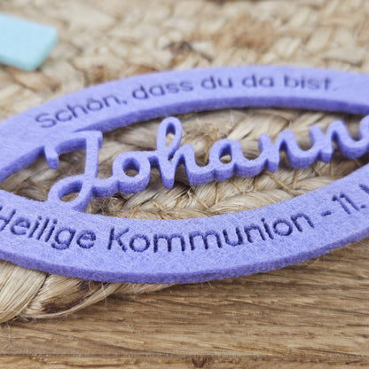 Personalisierte Tischdeko "große Fische" Pastellfarben für Kommunion, Taufe, Konfirmation, Segnung