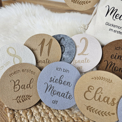 Personalisierte Baby Meilensteine aus Filz, Geschenk zur Geburt etc.