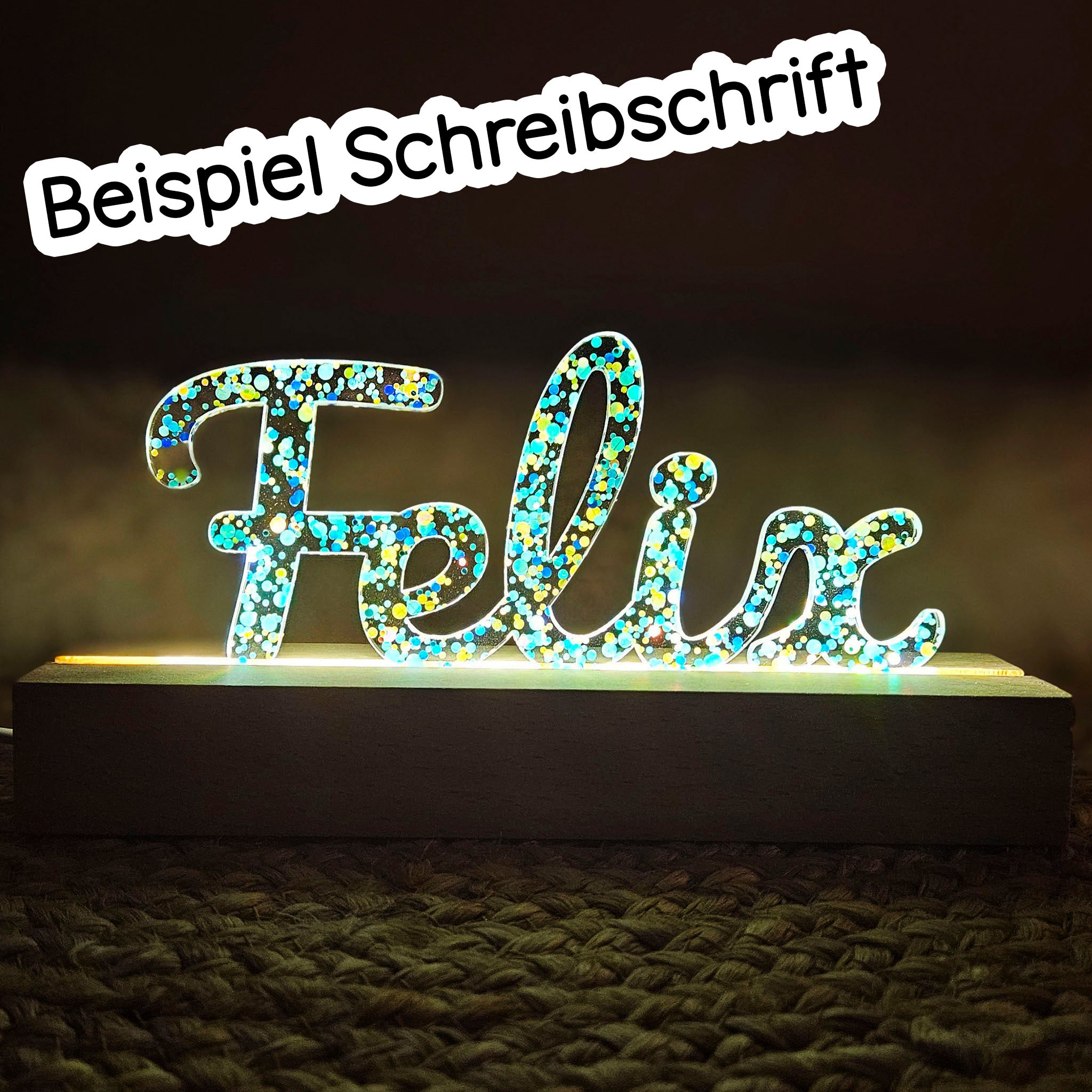 Großes, personalisiertes Nachtlicht Stern-Glitter, LED Lampe mit Wunschname personalisiert
