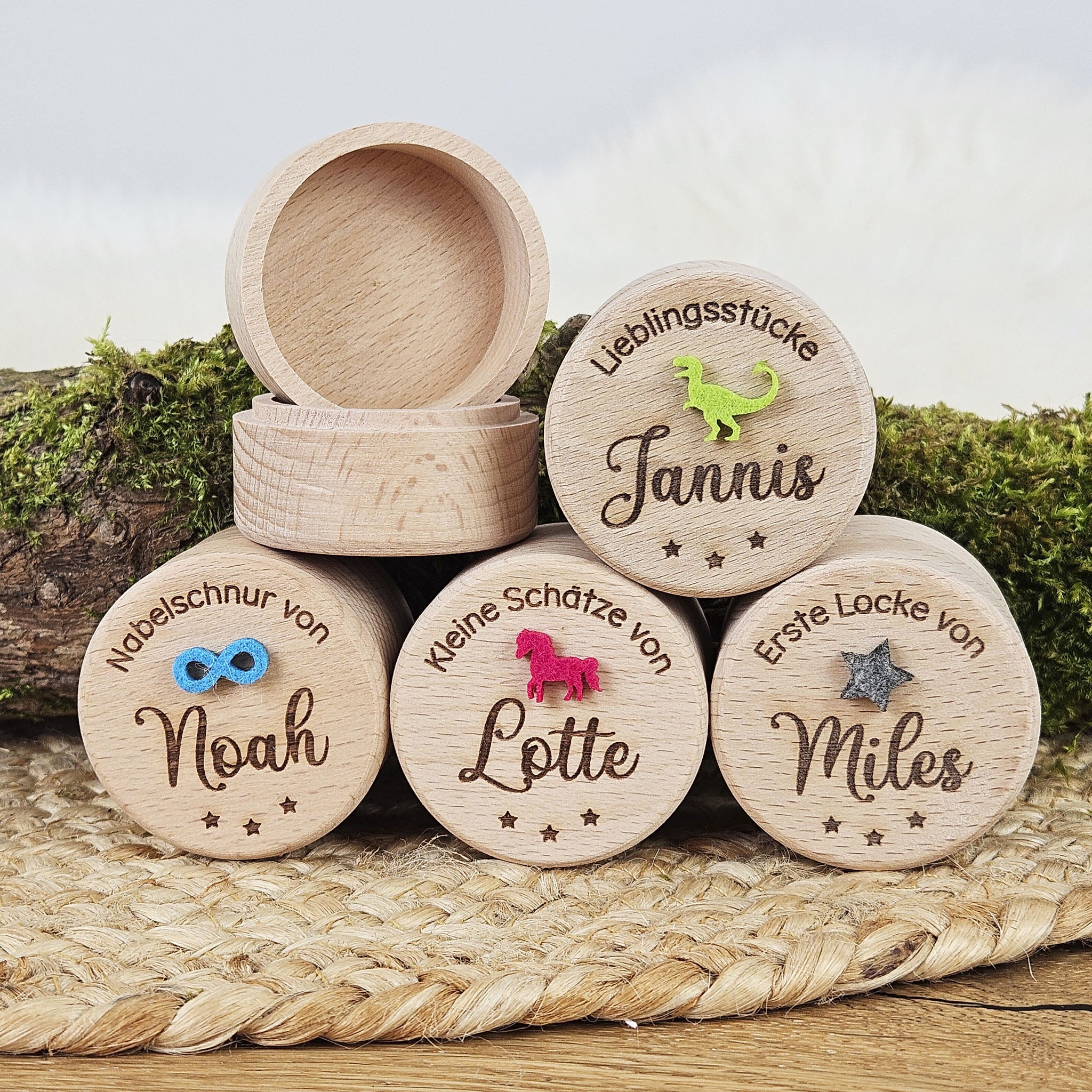 Personalisierte Holzdose Nabelschnur / Erste Locke/ kleine Schätze mit Wunschname-Gravur, Holzdose Buchenholz, Schatzdose, Schatzkiste