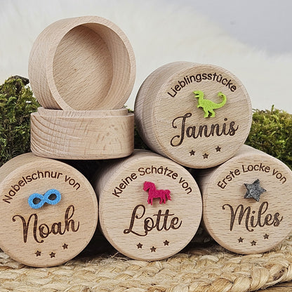 Personalisierte Holzdose Nabelschnur / Erste Locke/ kleine Schätze mit Wunschname-Gravur, Holzdose Buchenholz, Schatzdose, Schatzkiste
