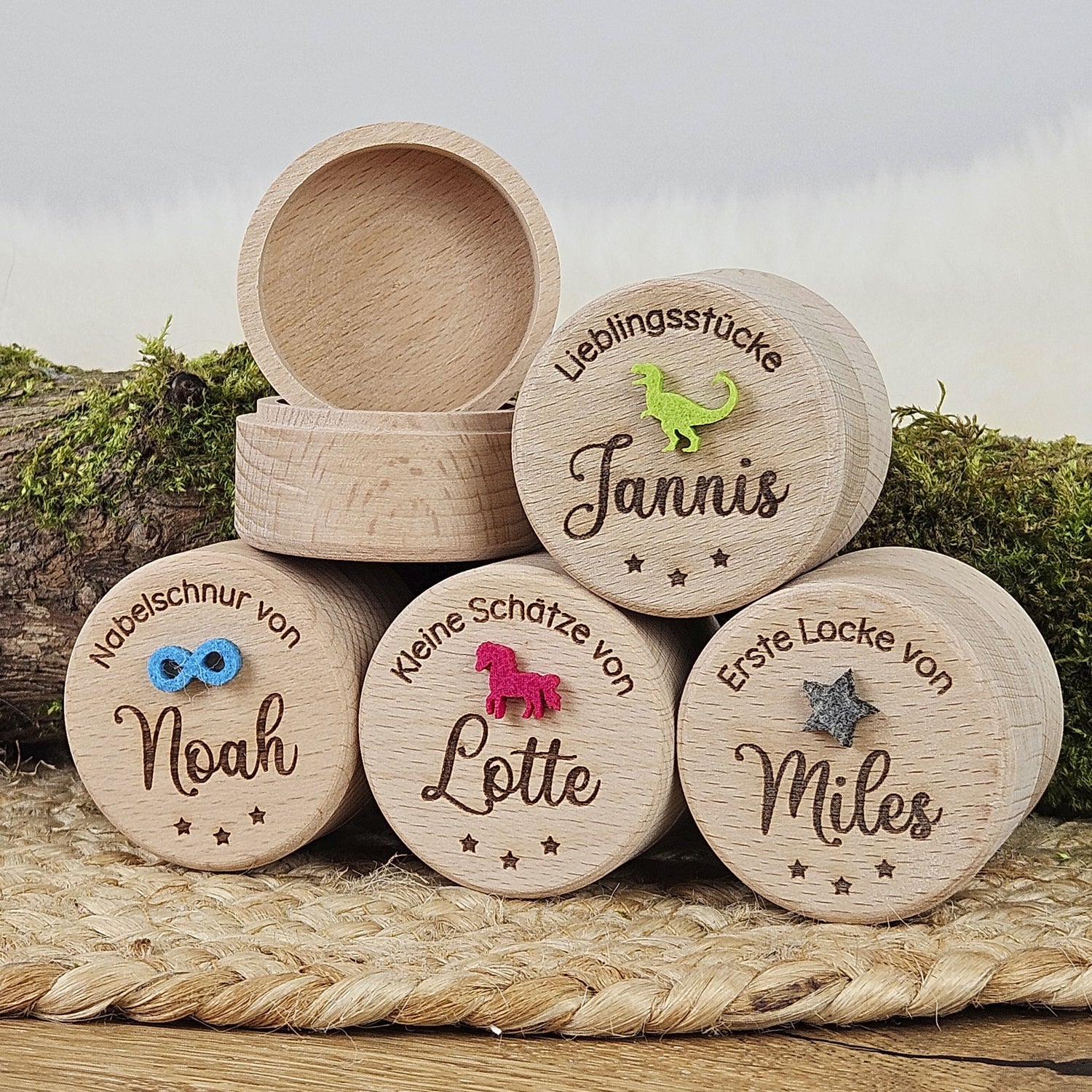 Personalisierte Holzdose Nabelschnur / Erste Locke/ kleine Schätze mit Wunschname-Gravur, Holzdose Buchenholz, Schatzdose, Schatzkiste