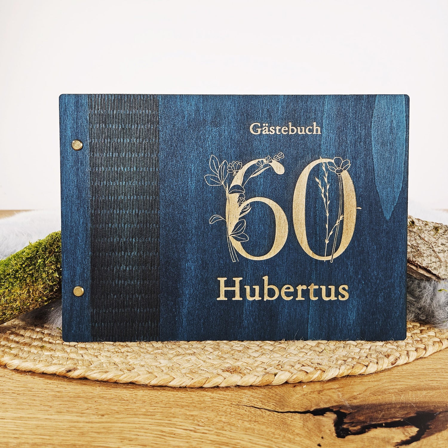 Personalisiertes Holz-Gästebuch Geburtstag, Farbwahl, Motiv "große Zahl", Holzbuch