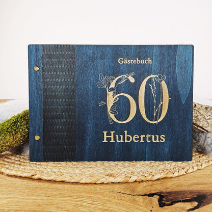 Personalisiertes Holz-Gästebuch Geburtstag, Farbwahl, Motiv "große Zahl", Holzbuch