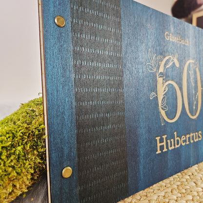 Personalisiertes Holz-Gästebuch Geburtstag, Farbwahl, Motiv "große Zahl", Holzbuch