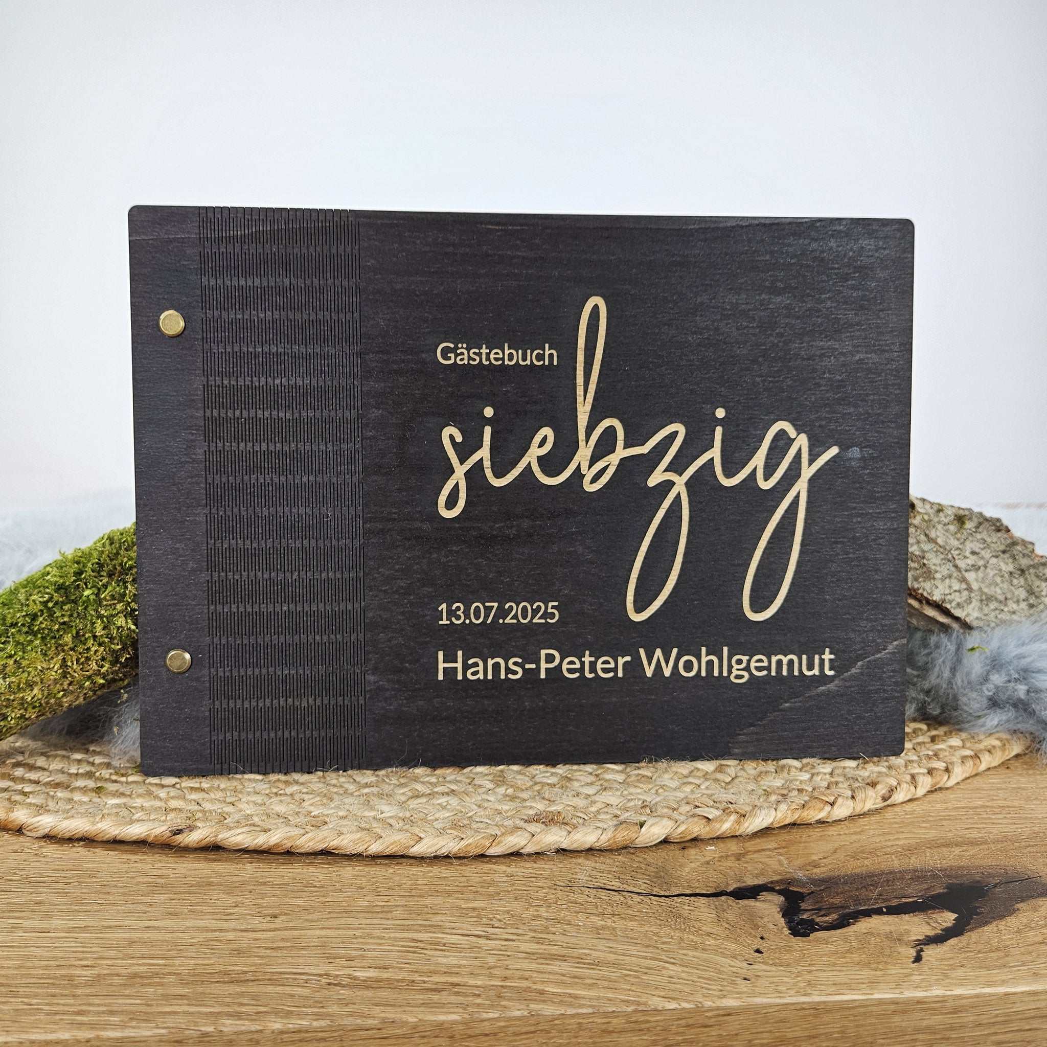 Personalisiertes Holz-Gästebuch Geburtstag, Farbwahl, Motiv "geschriebene Zahl", Holzbuch