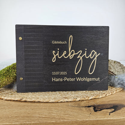 Personalisiertes Holz-Gästebuch Geburtstag, Farbwahl, Motiv "geschriebene Zahl", Holzbuch