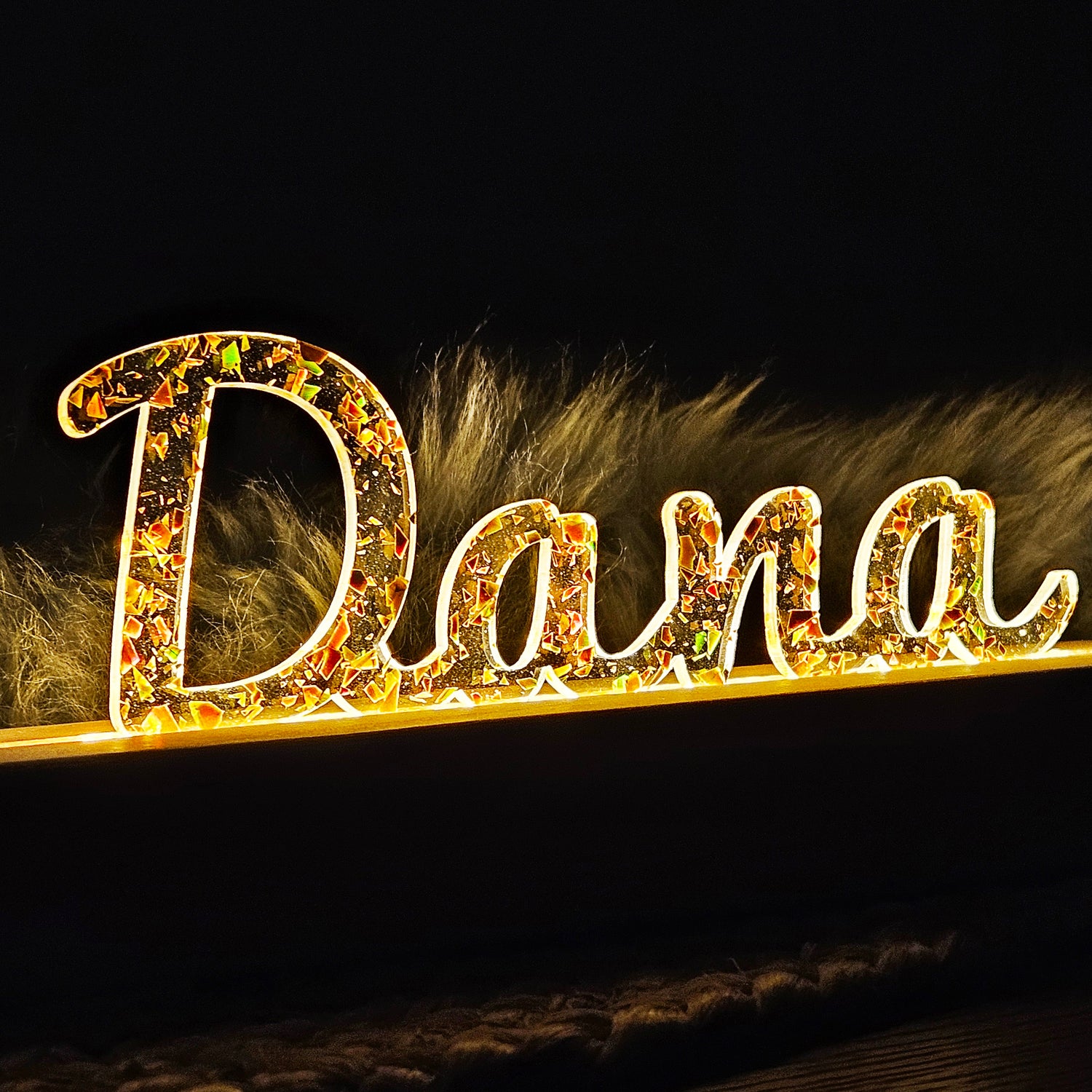 Großes, personalisiertes Nachtlicht Glitter-Konfetti gold, LED Lampe mit Wunschname personalisiert (Kopie)