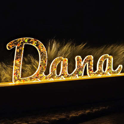 Großes, personalisiertes Nachtlicht Glitter-Konfetti gold, LED Lampe mit Wunschname personalisiert (Kopie)
