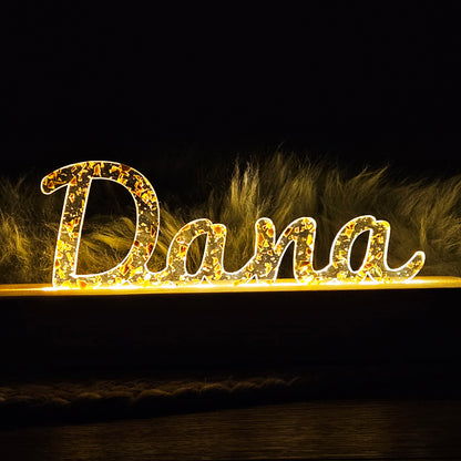 Großes, personalisiertes Nachtlicht Glitter-Konfetti gold, LED Lampe mit Wunschname personalisiert (Kopie)