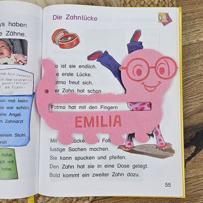Personalisierte Lesehilfe "Bücherwurm" für Leseanfänger zum Schulstart, Einschulung, Schultüte, Schulanfang Grundschule